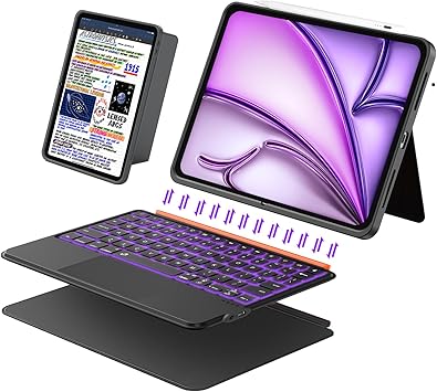 iPad Keyboard Case for Air 13 inch M4/M3/M2, 2026/2025/2024, Pro 12.9 inch 6/5/4/3rd Gen, Magnetic Detachable Bluetooth Keyboard with Trackpad, Springy Backlit Keys,Slim iPad Case with Stand Black