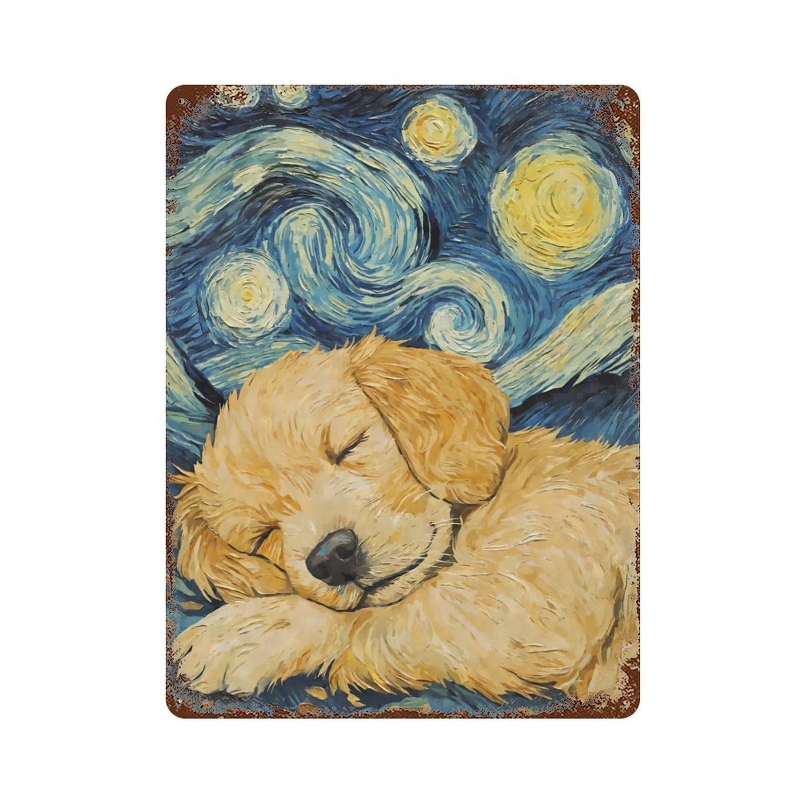 Garage Style Golden Retriever Puppy Vintage Rust Metal Sign 15.7"x11.8", Industrial Home Decor for Bar And Workshop