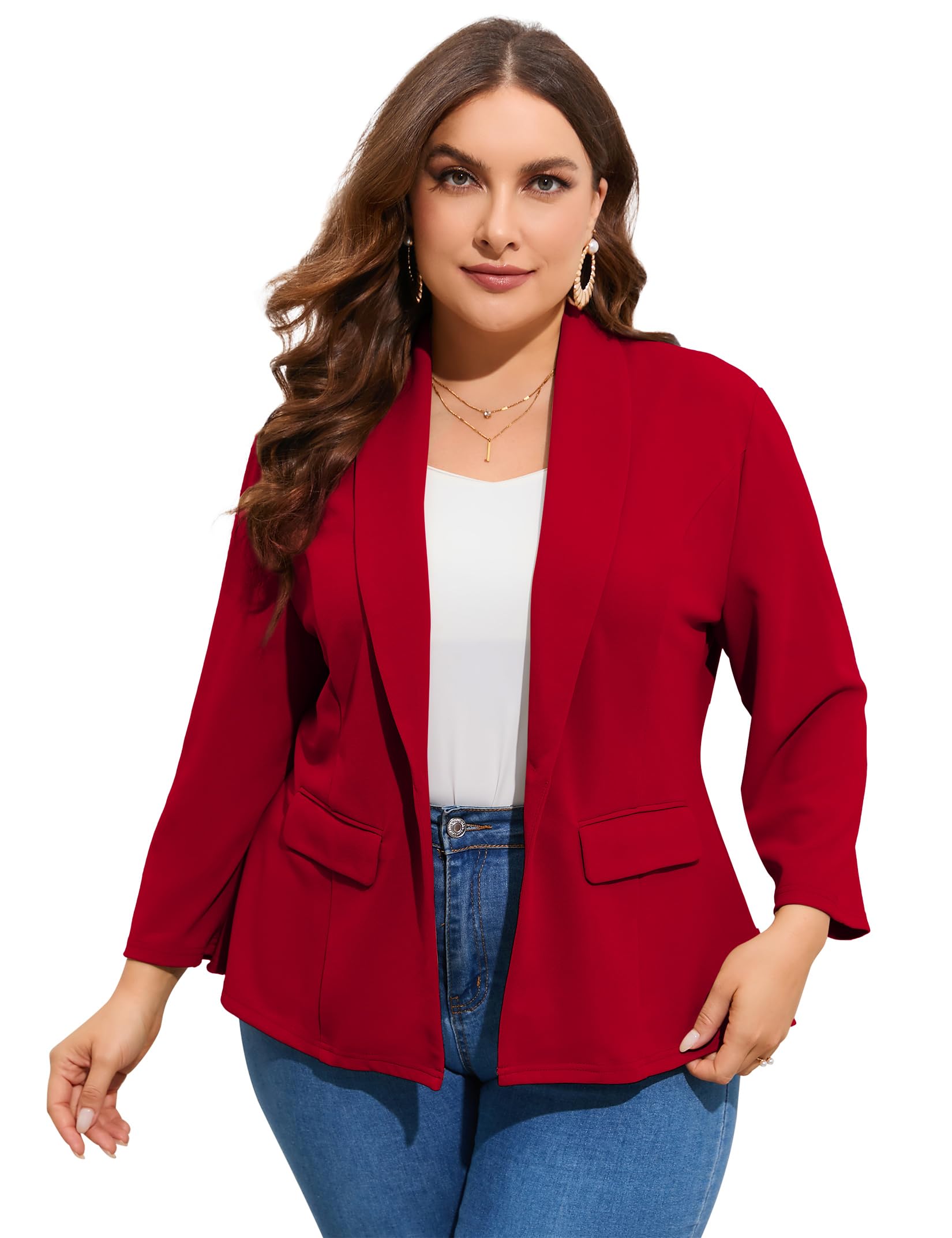 ShopWonder Womens Plus Size Casual Blazers Open Front Work Office Jackets Blazer with Pockets