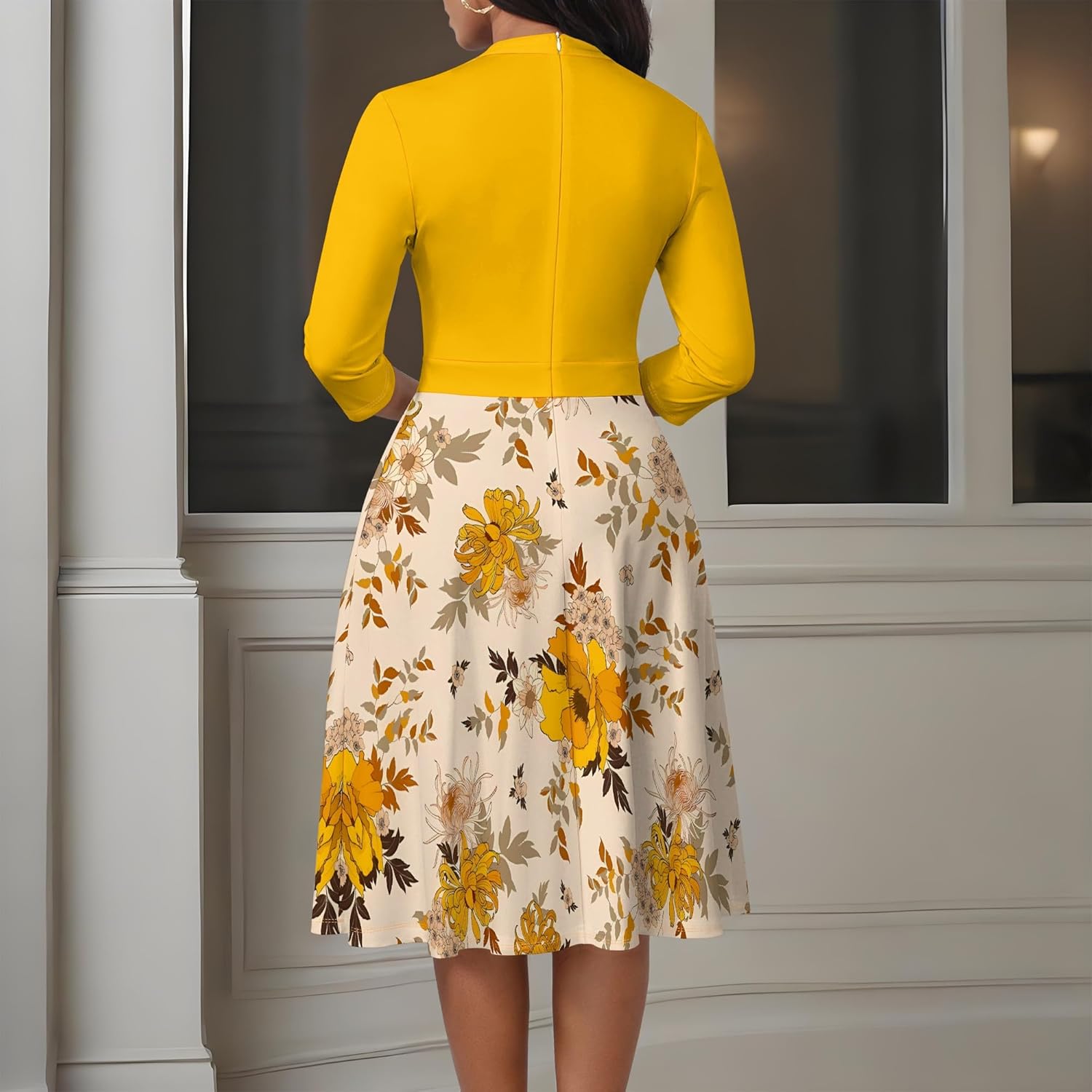 PinkPatty Women's Casual A-line Midi Dresses 3/4 Sleeve V Neck Fit and Flare Dress with Pockets - Image 6