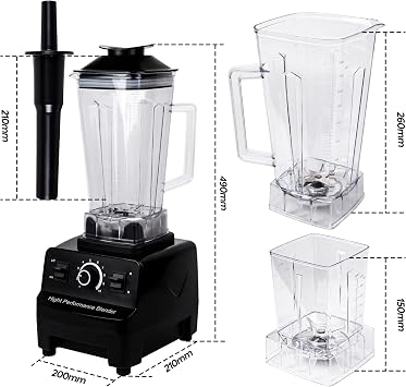 Blender Smoothie Maker with 2L Blending Jug & 600ML Grinding Jug,6 Sharp Blades Blenders for Kitchen, Smoothie Blender Max 48000 RPM, Smoothie Maker for Liquidisers, Ice,Fruit,Black