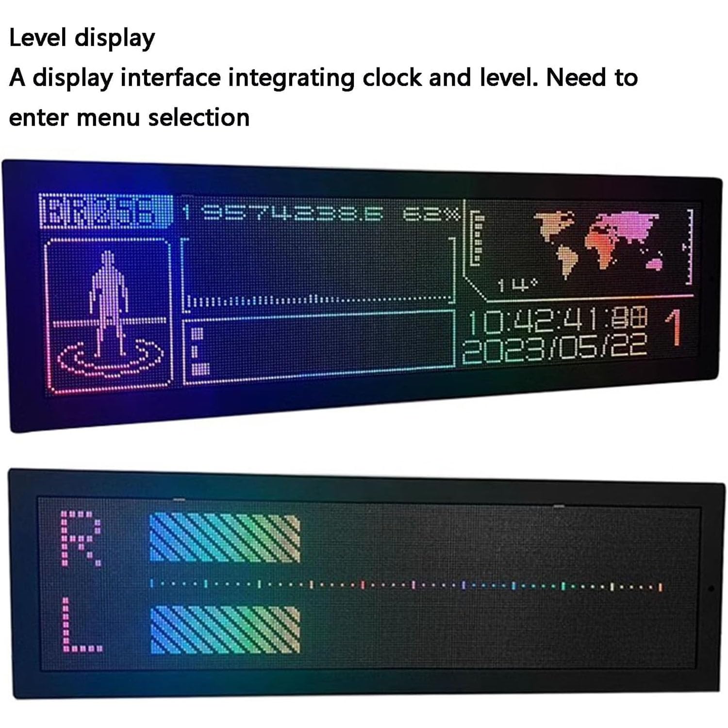 Reloj LED Con Espectro Musical, Luz Con Ritmo De Sonido Y Espectro Musical Con Resolución De 256 * 64 Píxeles, Fuentes Fluidas Ajustables Y 6 Niveles De Brillo, Calibración Automática Del Tiempo