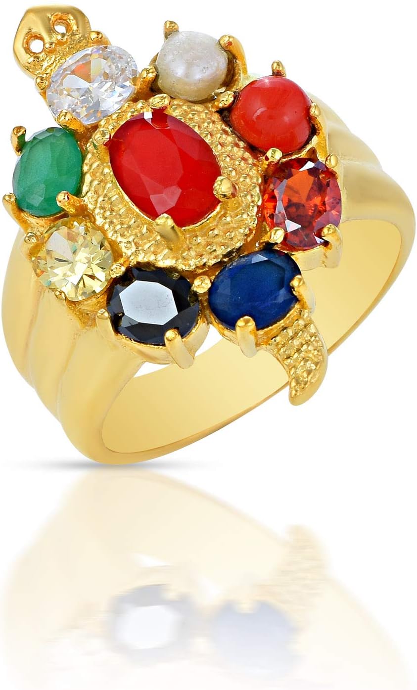 Memoir Brass Goldplated Nine stone Tortoise Kachua fingerring Vastu Fengshui Men Women (ORMI5712a)