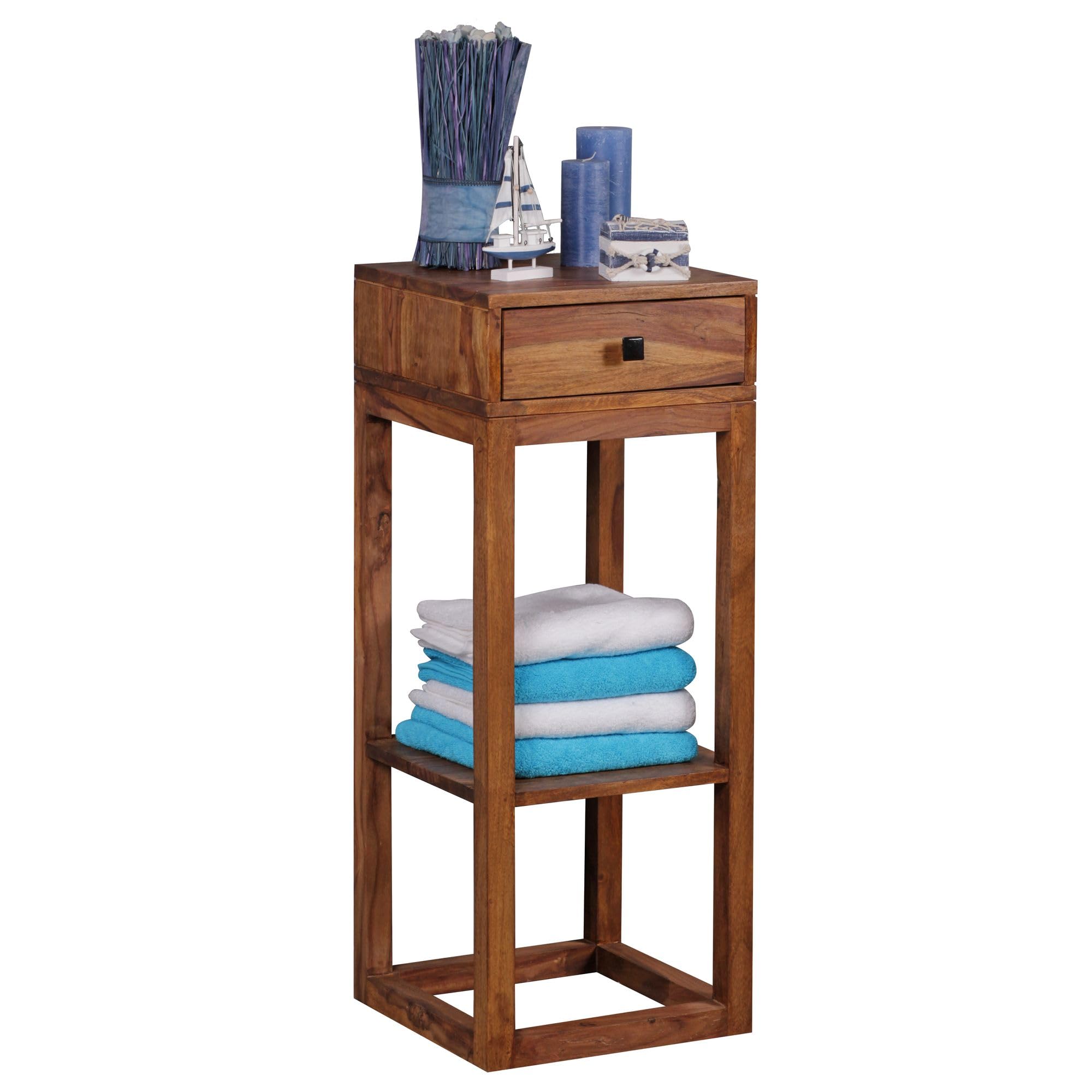 FineBuy Möbel zum Wohlfühlen Massiver Beistelltisch Sheesham PATAN Holz Massiv 90 x 35 x 35 cm, Telefontisch mit Schublade für Flur Anrichte, Moderne Konsole mit Ablage Braun