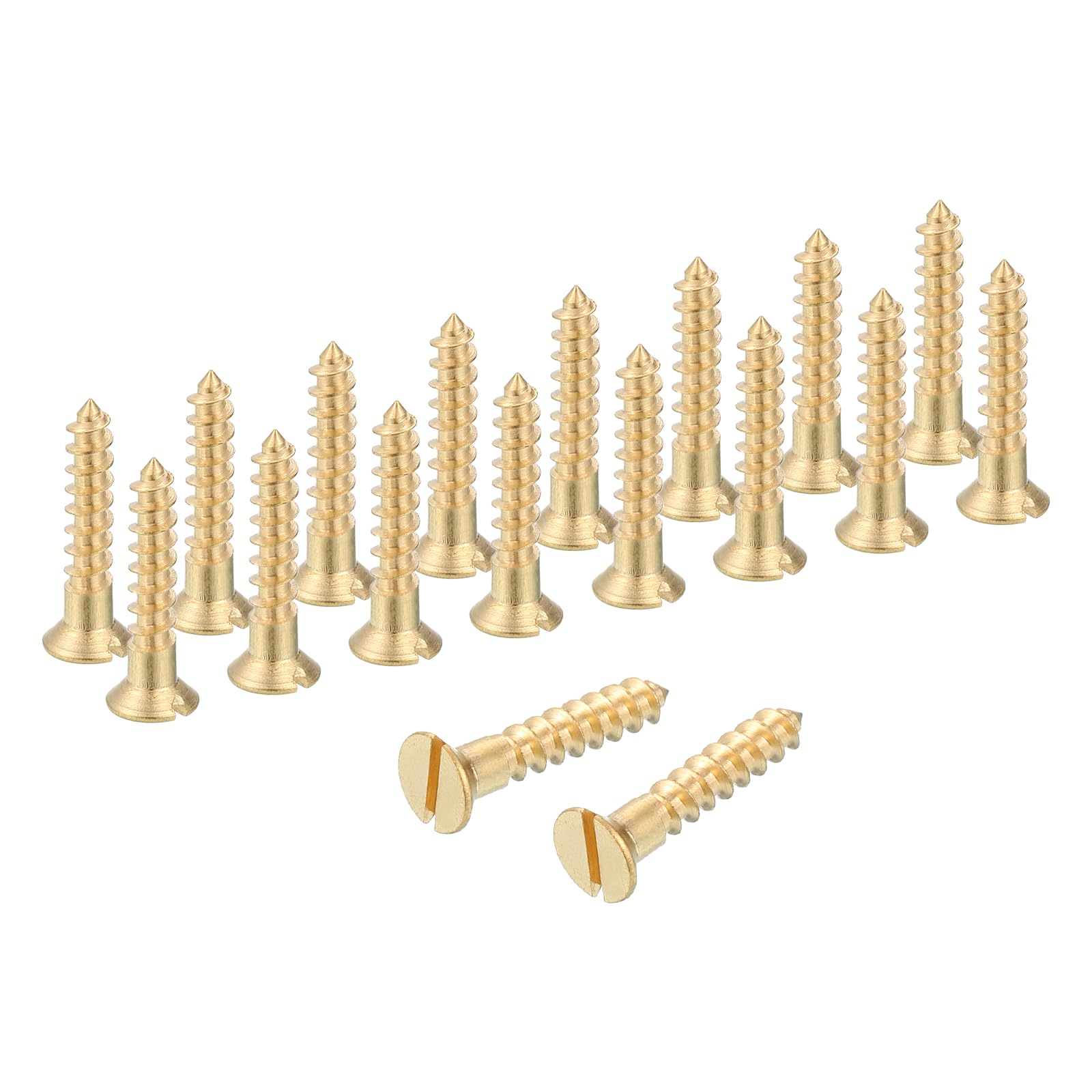 sourcing map Wood Screws, M3.5 x 20mm Brass Slotted Flat Head Self Tapping Screw Quick Metal Self-Tapping for Indoor Household Appliances Furniture Woodworking Pack of 28