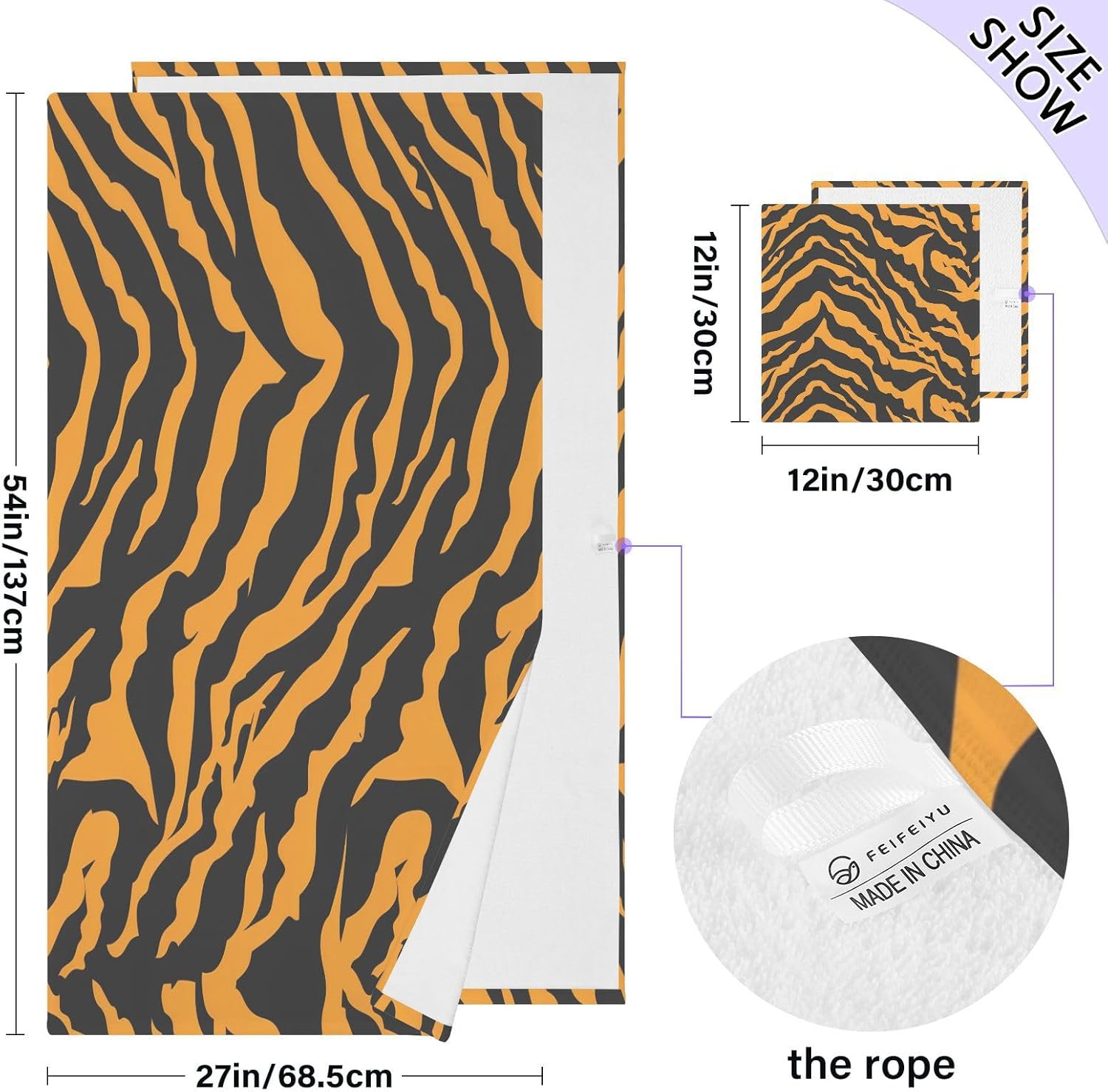 Hand Towels Premium Soft and Highly Absorbent Tiger Print Background 2 Pcs Towels for Bathroom Set 100% Cotton Decorative Face Towels