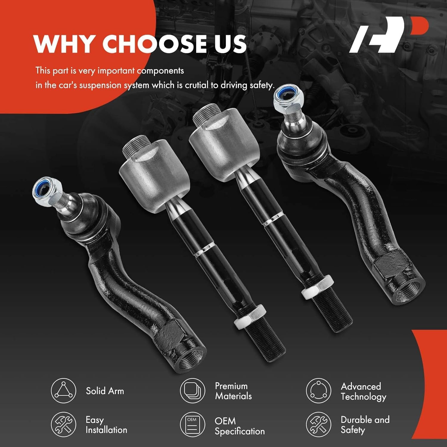 A-Premium Set of 4, Front Inner and Outer Tie Rod End Kit, Compatible with Toyota Land Cruiser 2008-2011/2013-2021 & Lexus LX570 2008-2011/2013/2015-2021