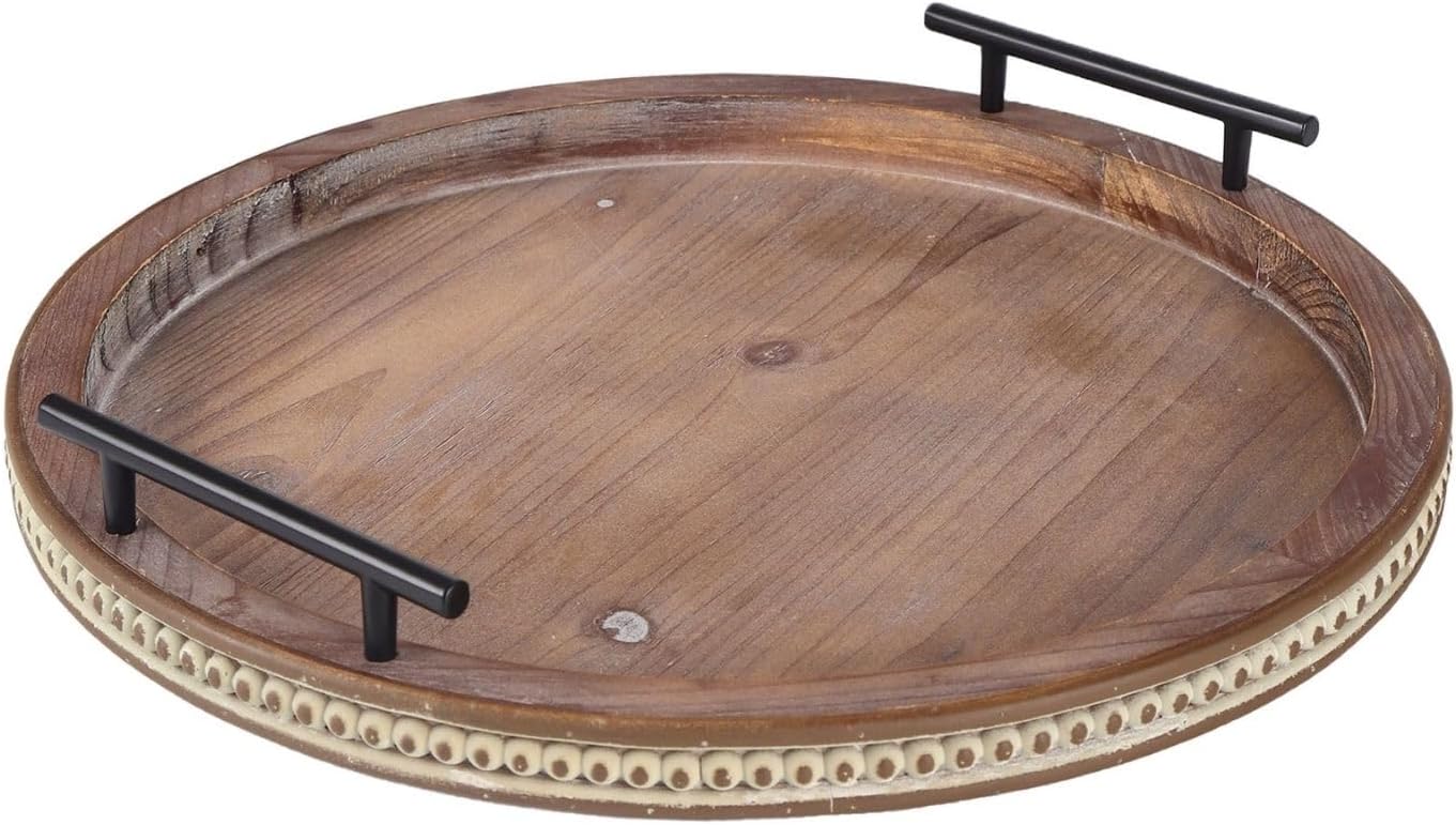 FESTWIND Coffee Table Tray Wooden Tray with Handles Round Decorative Trays for Home