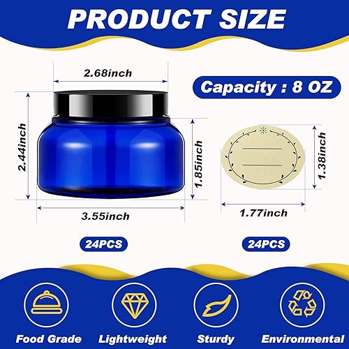 Miniatura 2 de Tessco Paquete de 24 tarros de plástico con etiquetas, recipientes de plástico redondos y recargables, tarros de mantequilla para el cuerpo,
