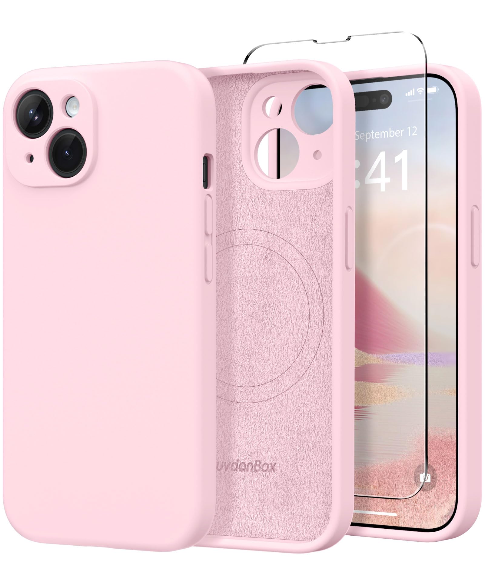 Magnetic for iPhone 15 Plus Case Silicone Chalk Pink
