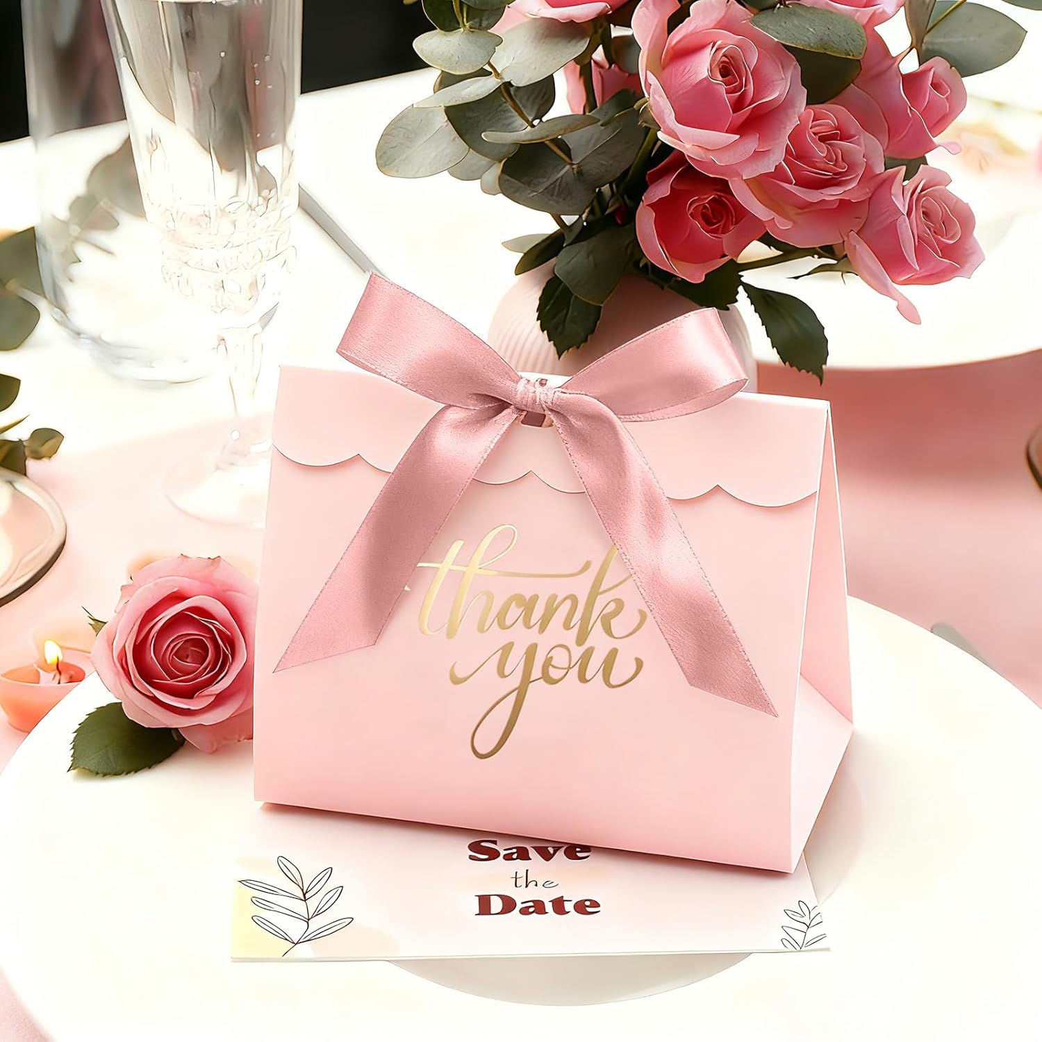 CINSOEN 24 PCS Thank You Gift Bags, 4.7x4.1x2.5 Inches Mini Baby Shower Favors Pink Small Party Favor Bags with Ribbon Candy Gift Boxes for Valentine Wedding Bridal Birthday Party Classroom School - Image 4