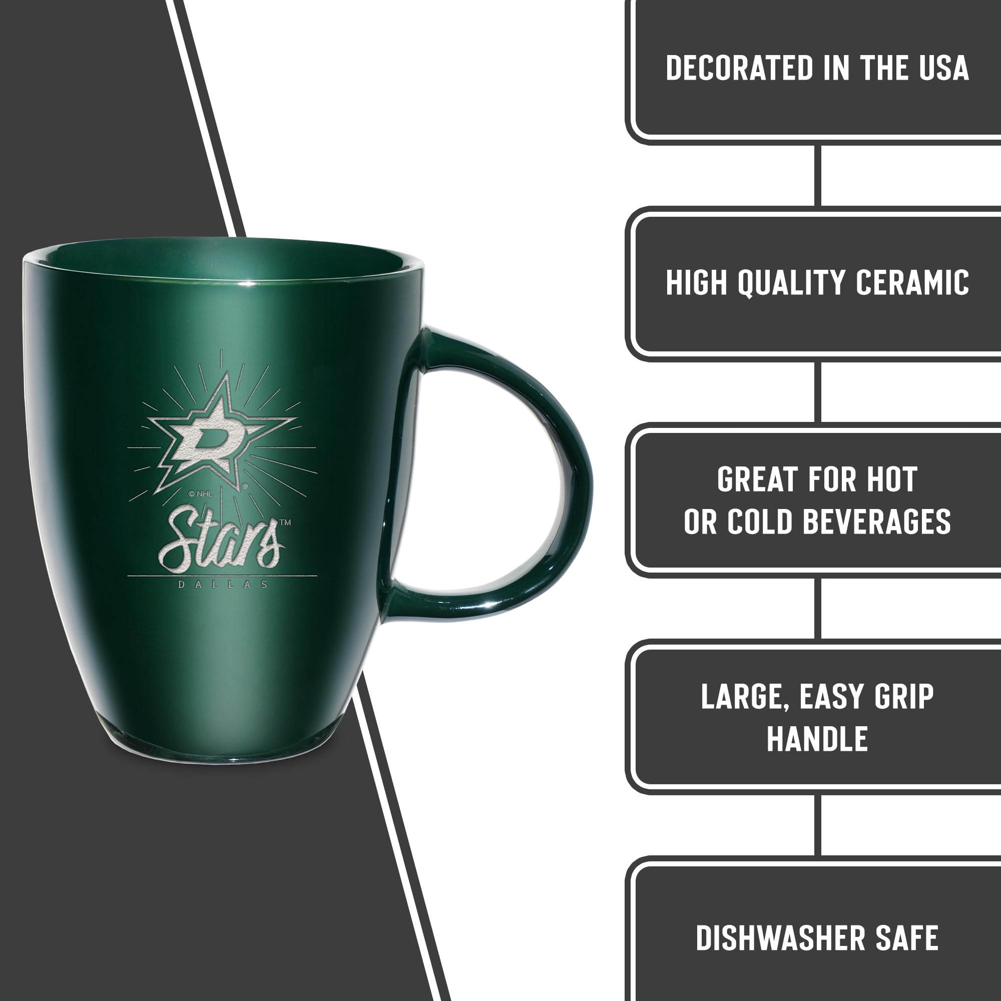 Rico Industries NHL Hockey Dallas Stars Sunburst - Tazza in ceramica con incisione laser, 510 ml