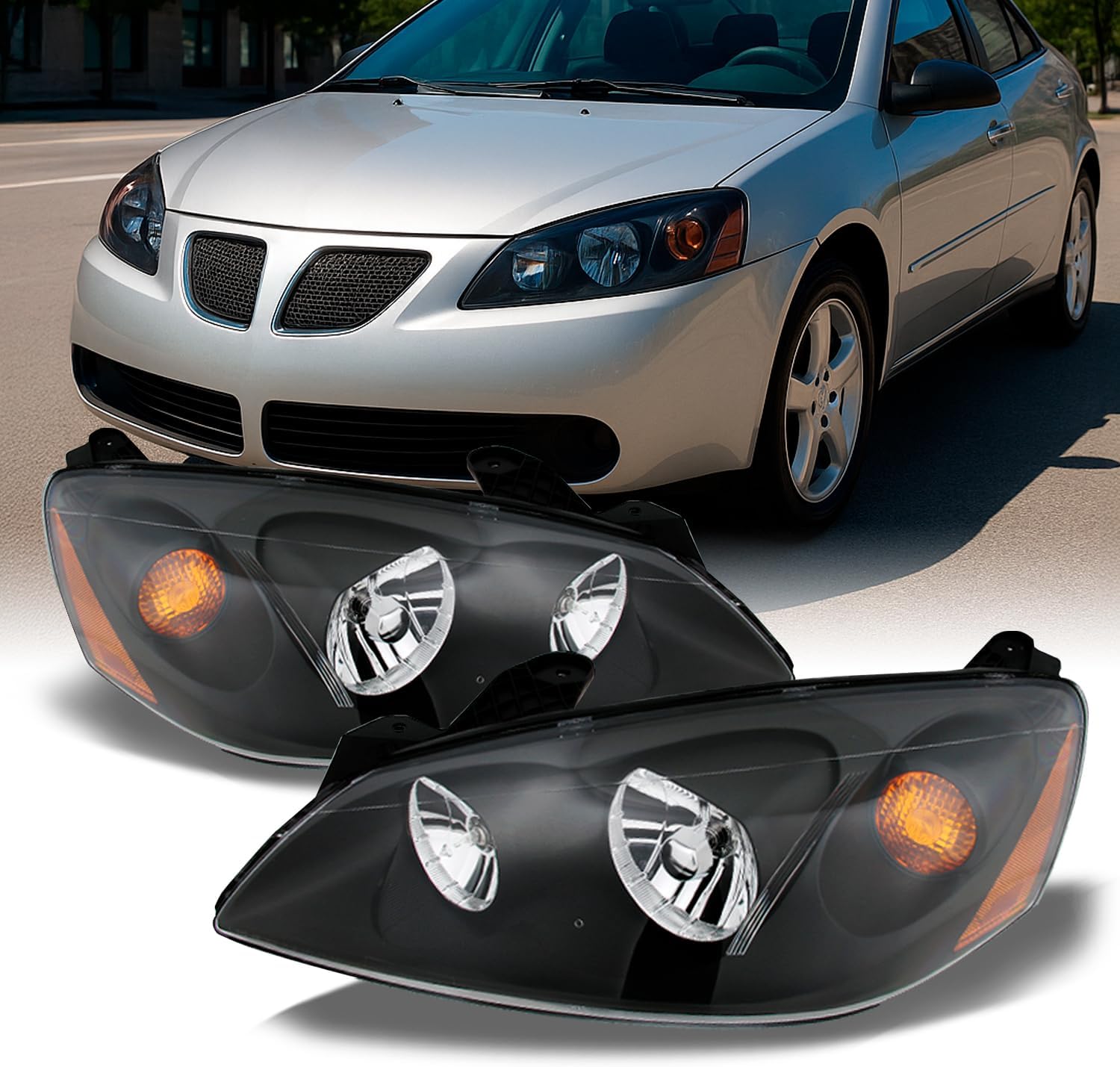 AKKON - For 05-08 Pontiac G6 Amber Chrome Bezel OE Replacement Headlights Driver/Passenger Head Lamps Pair New
