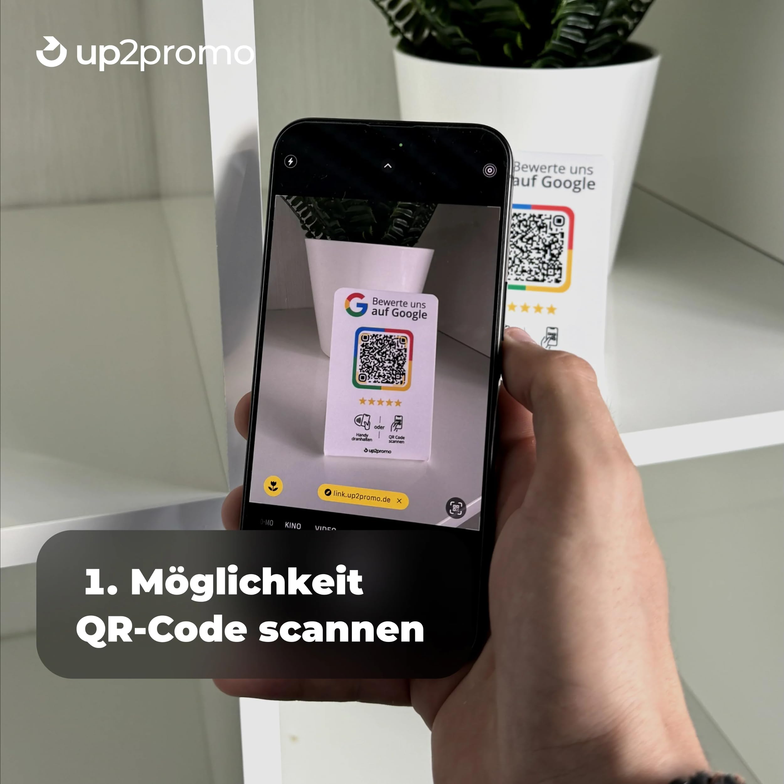 NFC & QR Aufsteller Display Schild Google Weiß S