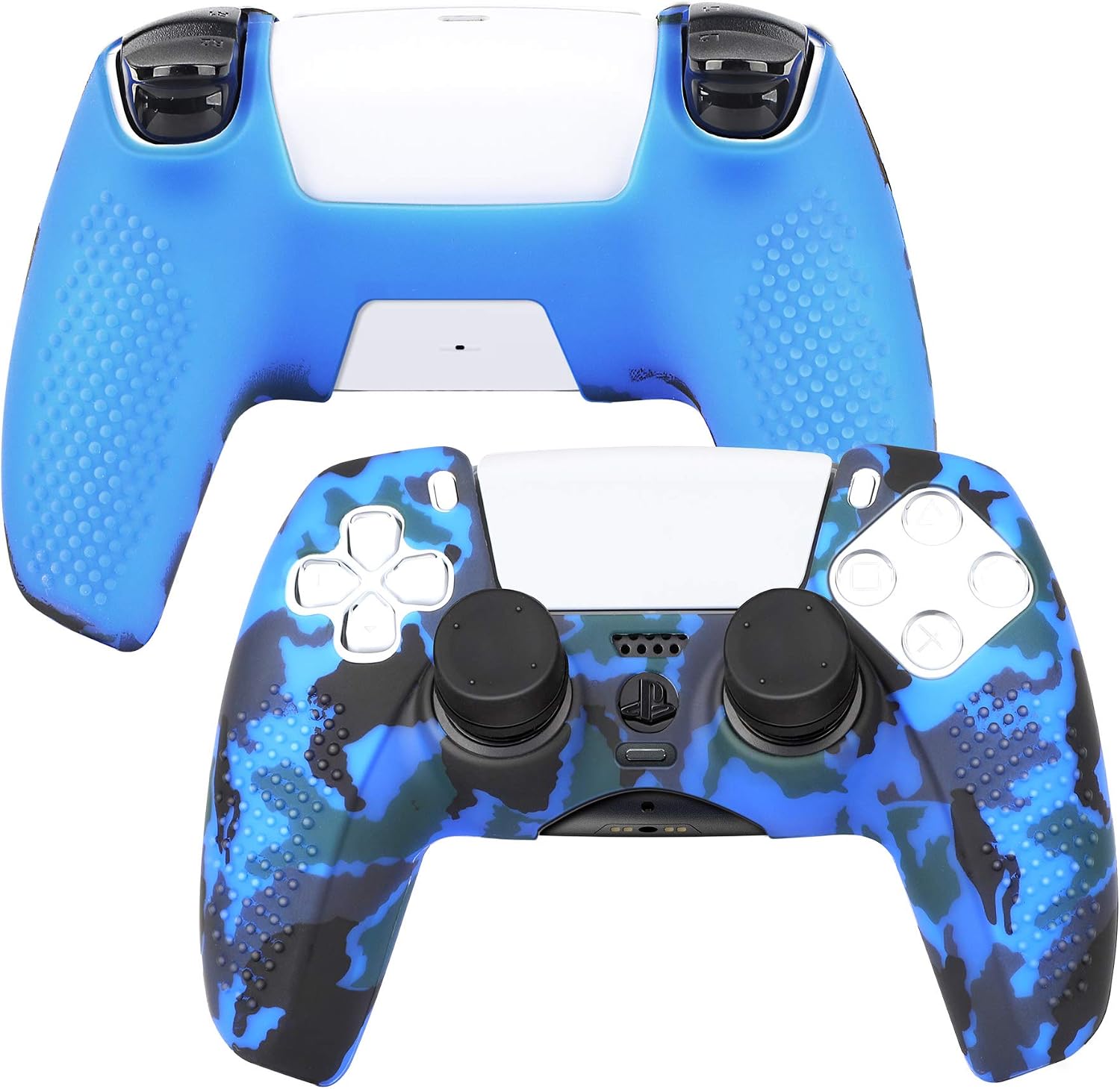 Benazcap Silicone Skin Accessories for PS5 DualSense Wireless Controller Grip Covers Case with Anti-Slip Silicone Protective, PS5 Controller Skin x 1, with Thumb Grip x 10 -Blue Camouflage