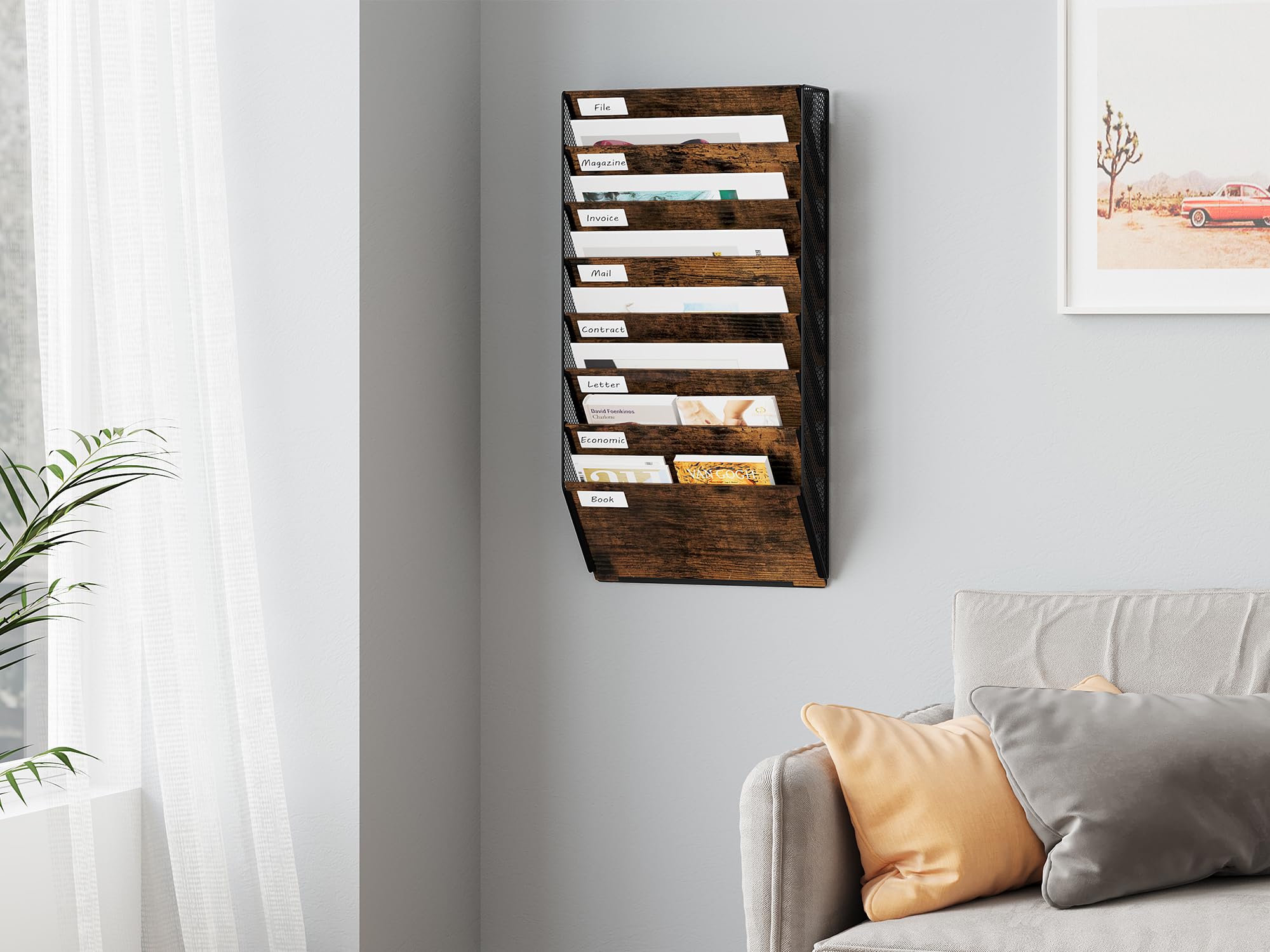 EasyPAG 8 Fächer Zusammensetzen Metall Holz A4 Zeitschriftenhalter Wand Zeitschriften Wandhalter Aktenablage Dokumentenhalter Hängend Magazin Organizer Flyerhalter Prospektspender