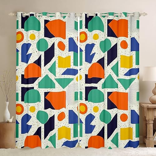 Cortinas estilo retro de los años 80 de 76 x 45 pulgadas, cortinas opacas con patrón geométrico abstracto, diseño urbano moderno con círculos y