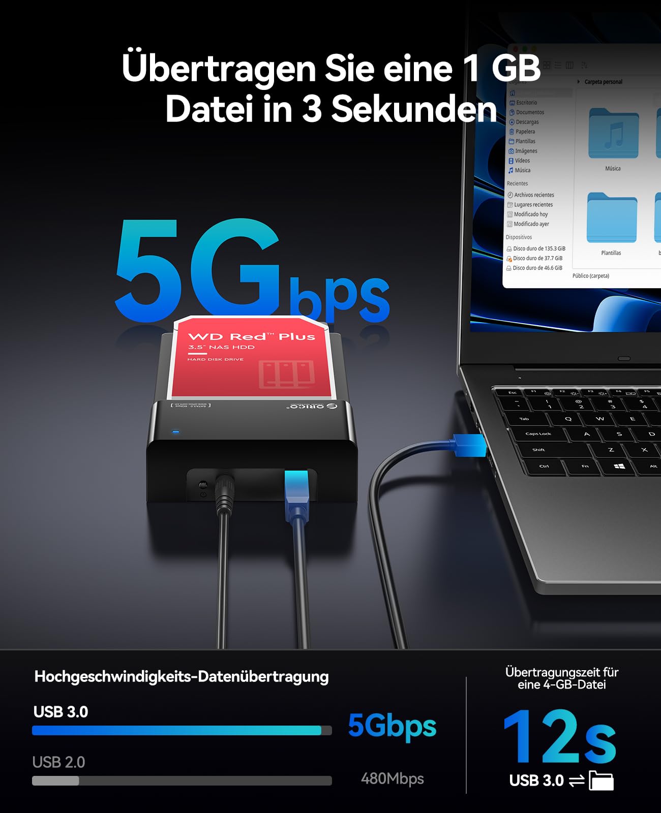 ORICO Docking Station Esterna USB 3.0 SATA per Dischi Rigidi SATA da 2,5/3,5 Pollici, Docking Station per Dischi Rigidi da 5 Gbps con Capacità Fino a 24 TB [Supporta UASP] 2230/2242/2260/2280
