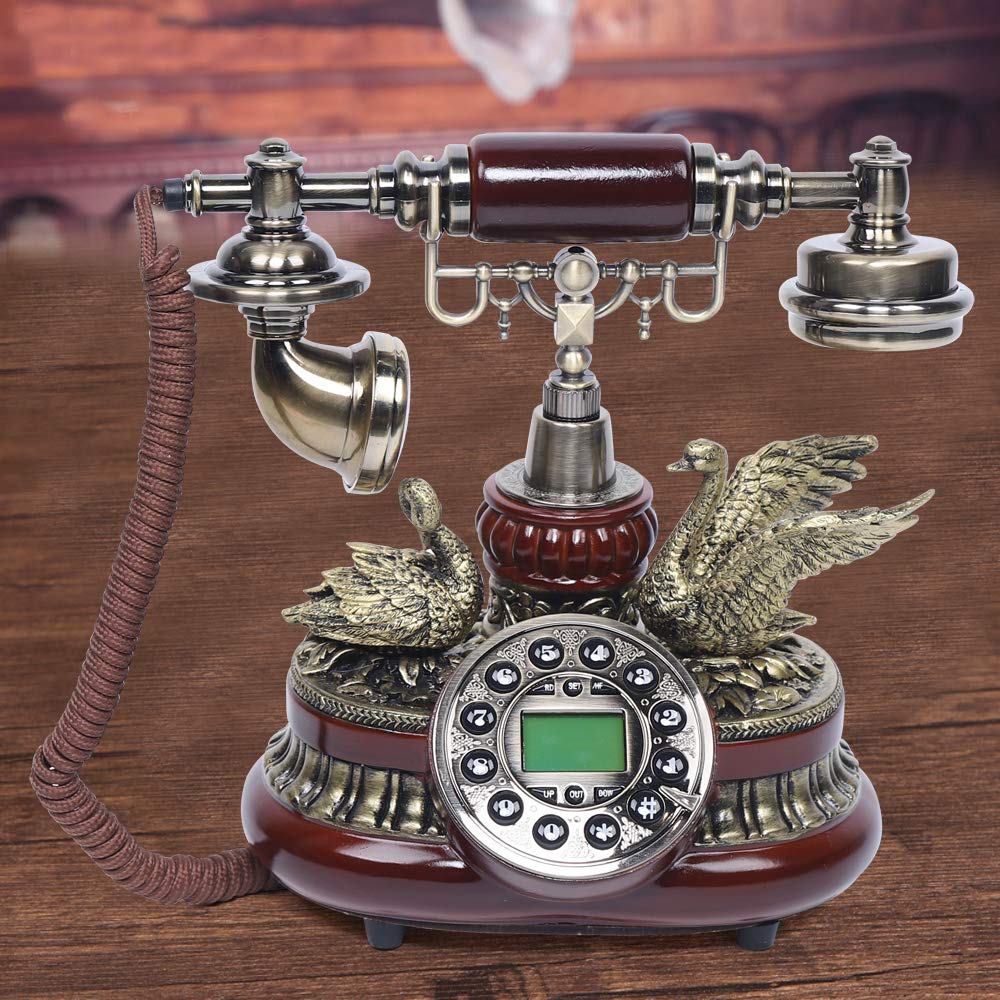Vintage Deko Retro Telefon Festnetztelefon mit Antik-Telefon Schnurgebundenes Freisprechfunktion Harzimitat Holz Anrufer-ID ideal für Wohnzimmer oder Büro