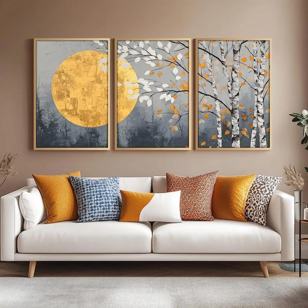 Tableau arbre mort lune déco murale triptyque Japandi 60x80cm