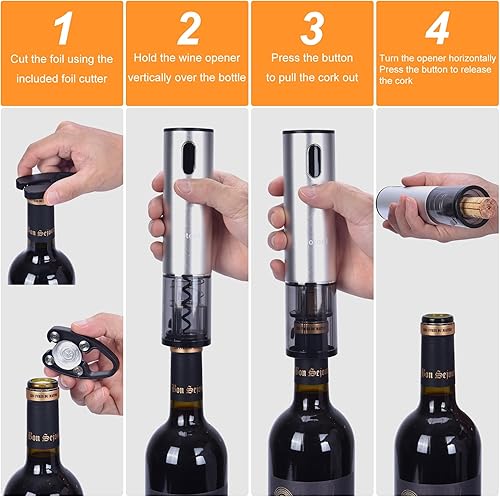 Miniatura 2 de Abrebotellas de vino eléctrico con accesorios para vino, juego de abridor de botellas de vino recargable con base, aireador de vino, cortador de