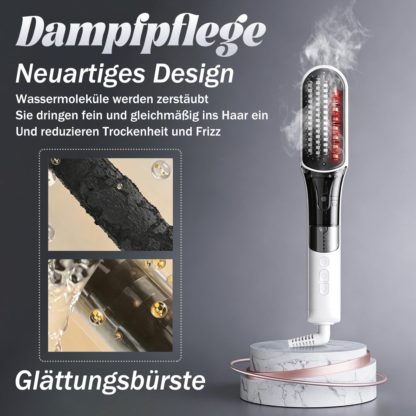 Dampf Glättbürste, für feines & widerspenstiges Haar, Weiß