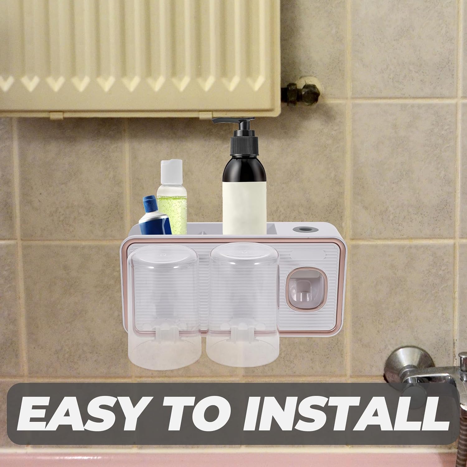 Toothbrush Stand with Automatic Toothpaste Dispenser and Two Cups image 4