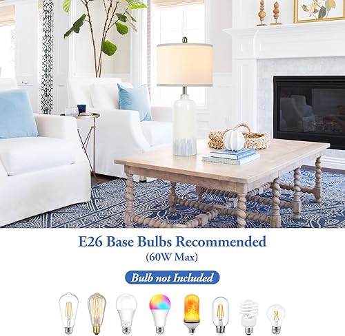 Miniatura 4 de Juego de 2 lámparas de mesa de cerámica de 26 pulgadas, lámparas de mesa para sala de estar costera con pantallas de tela blanca, lámparas de noche