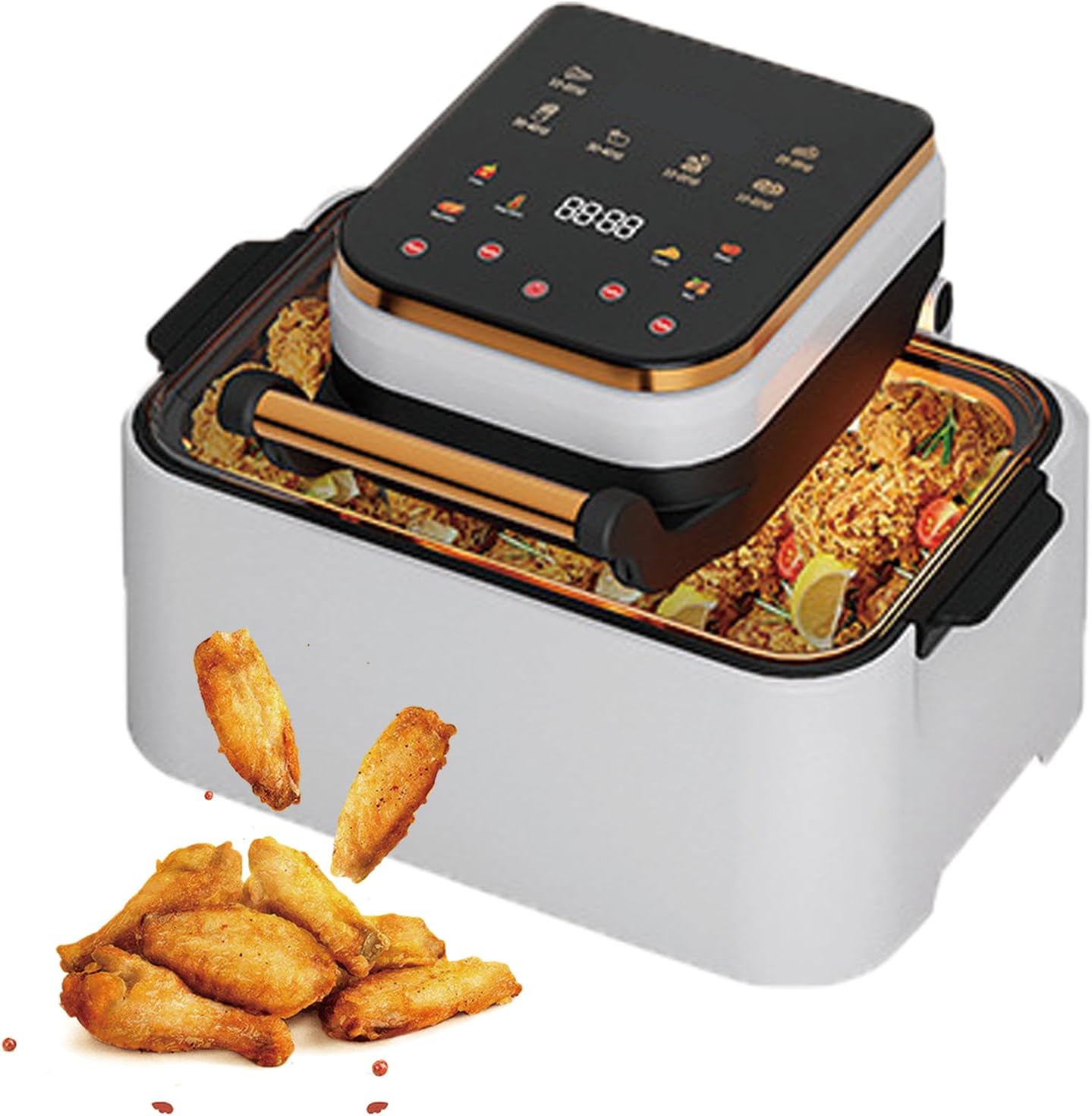 Portable Air Fryer with Visible Window, Wide Temperature Range 70-200°C, 1-60min Timing, 360° Cooking Cycle for Healthy Roasting, Baking, Dehydrating and Crisping