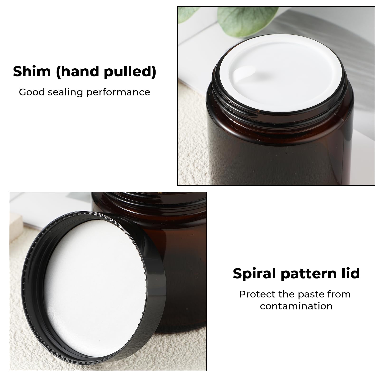 2 Vasetti In Vetro Ambrato 100ml Con Coperchi Neri - Contenitori Vuoti Per Creme E Cosmetici - Foto 6