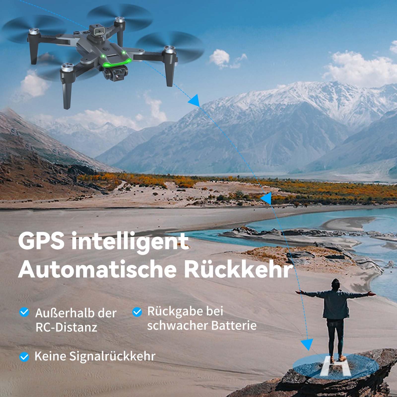 S166 GPS Drohne mit 4K Kamera, unter 249g für Erwachsene, Bürstenloser Motor, 60 Min Flugzeit (3 Akkus), 5G Übertragung, Auto Rückkehr, Auto Folgen, Faltbarer Quadcopter (Schwarz)
