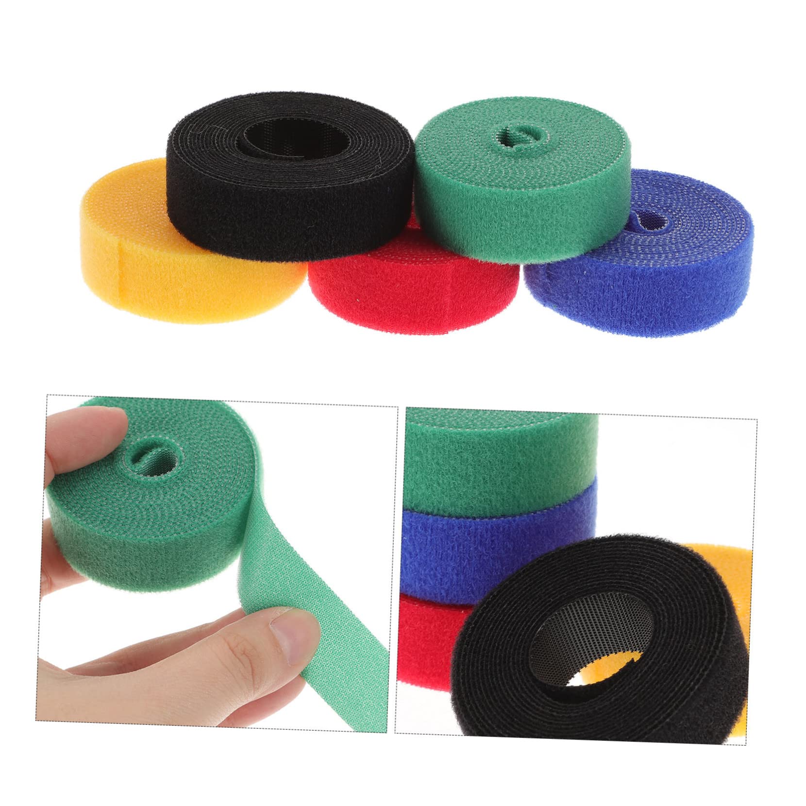 SHINEOFI 4 Sätze Kabelbinder Wiederverwendbare Kabelorganisatoren Für Audio Und Netzwerkkabel Selbstklebend Rot Gelb Blau Grün Und Schwarz 5 Rollen * 4