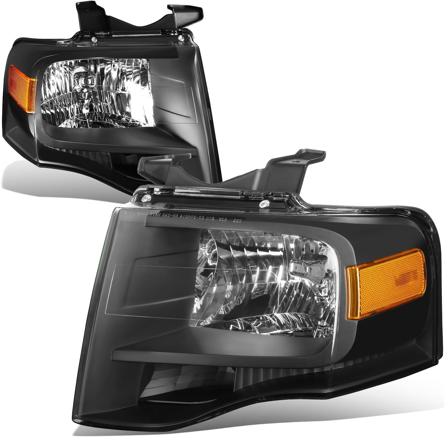 Auto Dynasty Headlights Assembly Compatible with 2007 2008 2009 2010 2011 2012 2013 2014 Ford Expedition, Headlamps Replacement, Driver and Passenger Side, Black Housing Amber Corner
