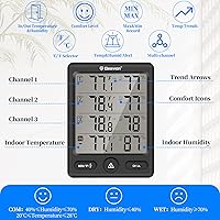 Vista 2 de Geevon Termómetro inalámbrico para interiores y exteriores con 3 sensores remotos, (negro)