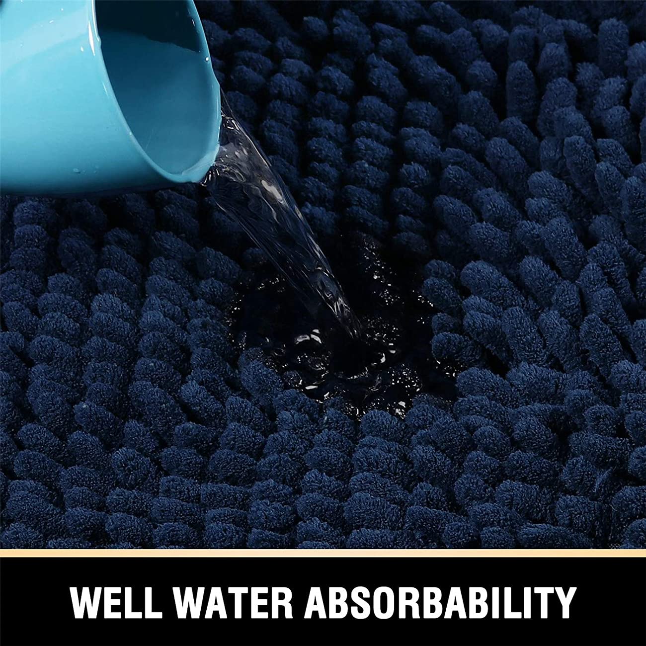 Tapis de bain antidérapant en microfibre doux, lavable en machine, pour décoration de salle de bain, 120 x 43 cm, bleu marine