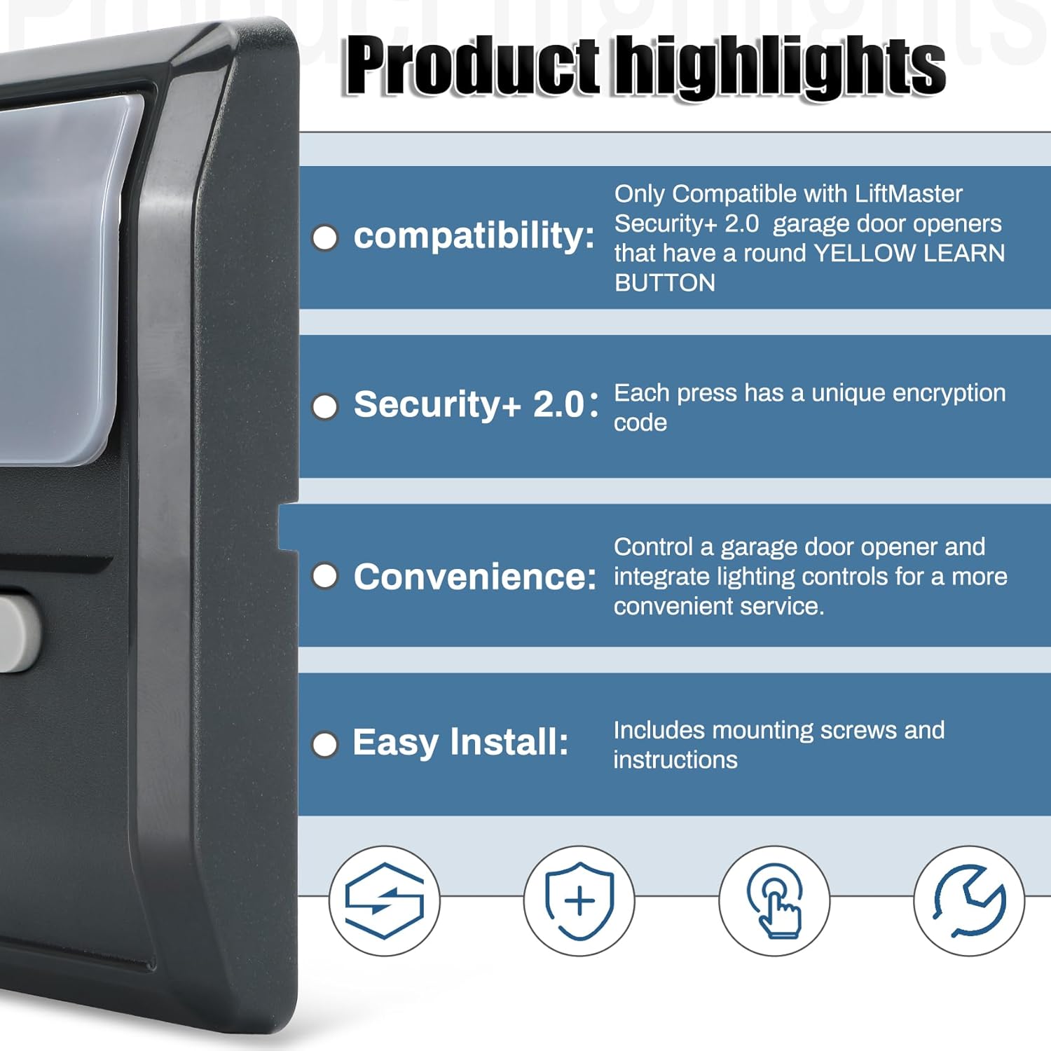 882LMW Multi-Function Wall Control Panel, Compatible only with liftMaster Security+ 2.0 MyQ Garage Door Openers, Wired Garage Door Control Panel
