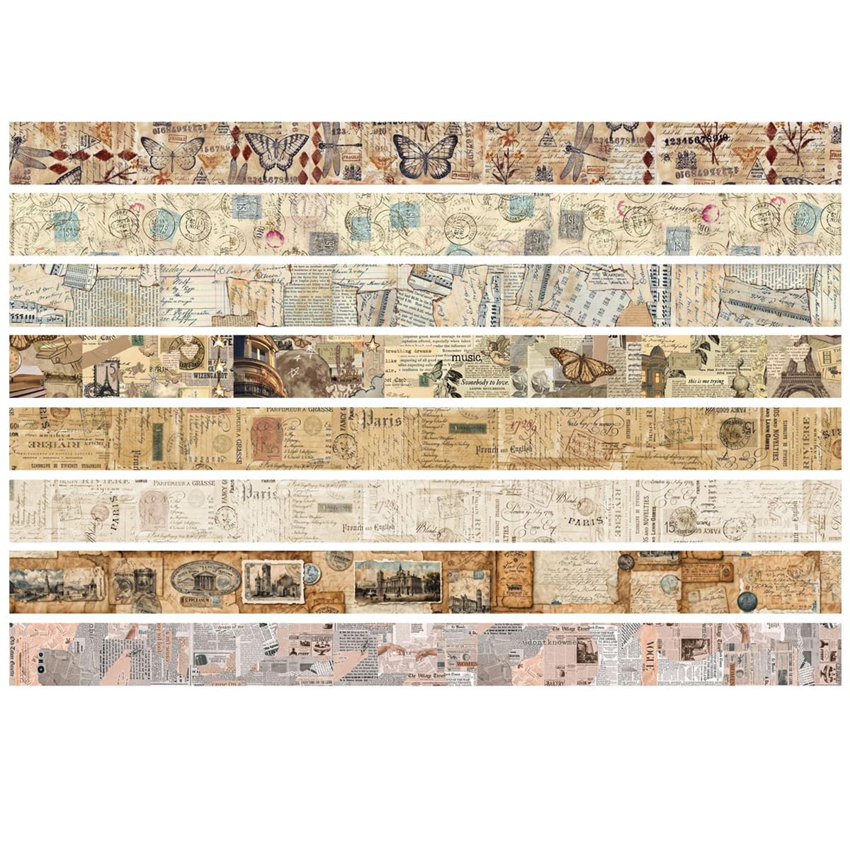 Zestaw 8 rolek taśmy washi w stylu retro, kolorowa, do majsterkowania, upiększania dzienników, planerów, scrapbookingu i pakowania (Junk Books)