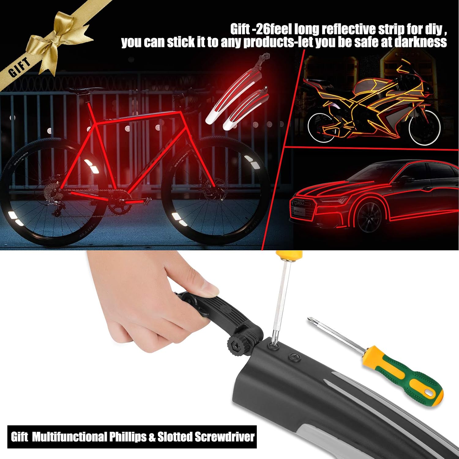 TAGVO Bicycle Mudguard Fit for 20/22/24/26 Inch, Universal Full Coverage Thicken Widen Front and Rear Adjustable Mudguard, Mountain Bike Mudguard Set, MTB Road Bike