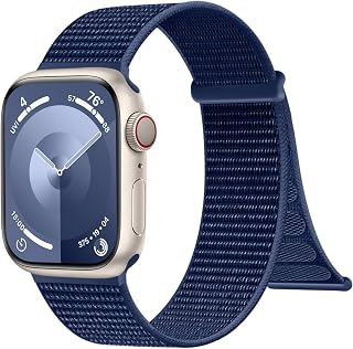 Breathable Nylon Sport Loop Band for Apple Watch Women Men, NavyBlue