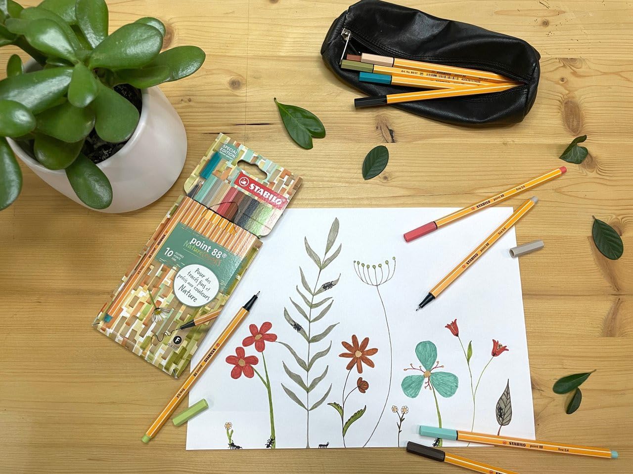 STABILO NatureCOLORS Creative Set, 19 Pieces - 6 Highlighters, 1 Black Marker, 6 Fiber-Tip Pens, 6 Fineliners