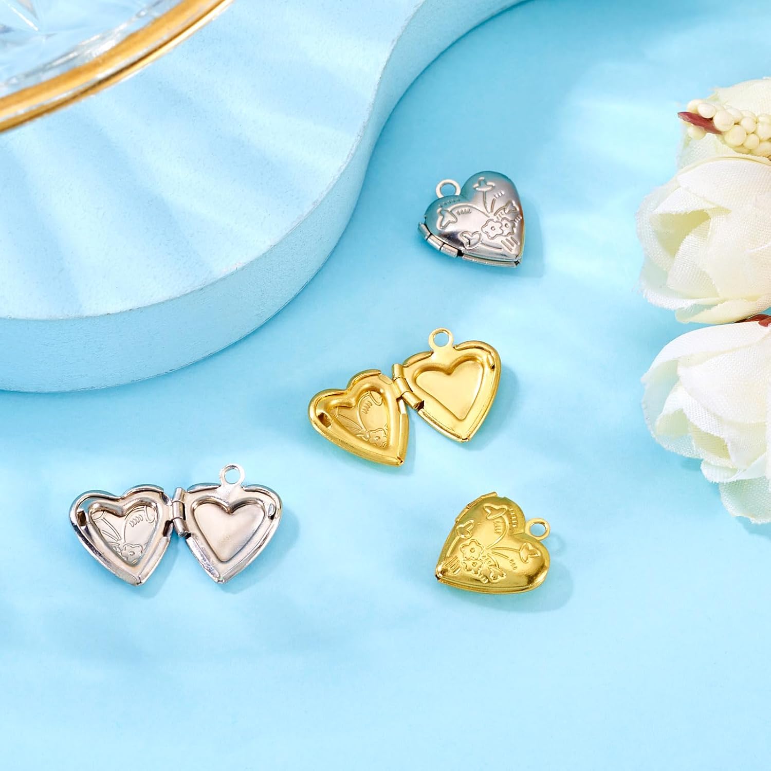 Heart Locket Pendants Photo Frame Charms Silver Golden Love Dangle Charms for Necklace DIY Bracelet Jewelry Making Women Personalized Accessory 4 Pcs - Image 4