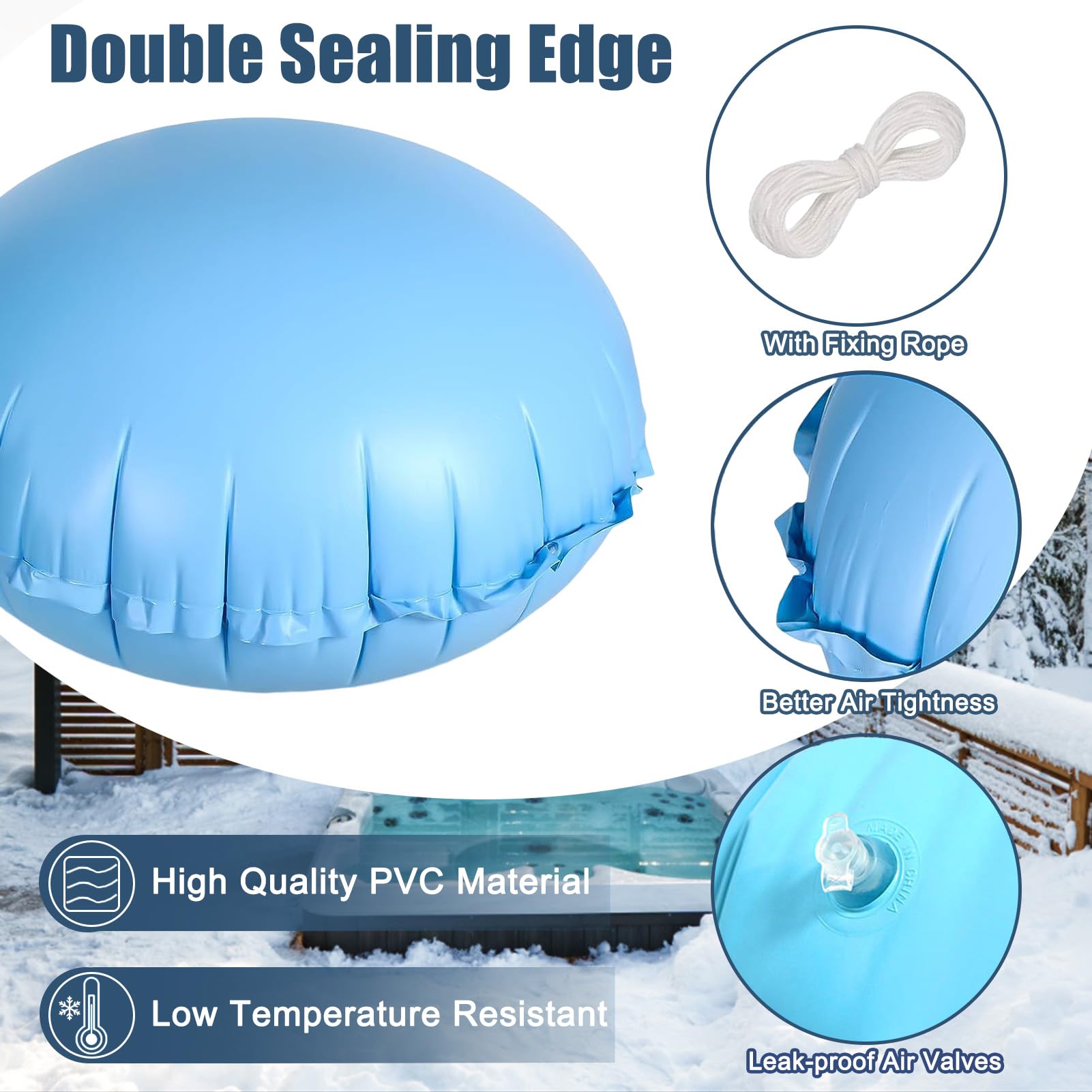 Byhsoep Cojín de aire para piscina, accesorio de invierno, 80 x 80 cm, cojín de aire para piscina de invierno XXL, cojín de piscina de invierno, redondo, 360 cm, protector de invierno engrosado 0,6 mm
