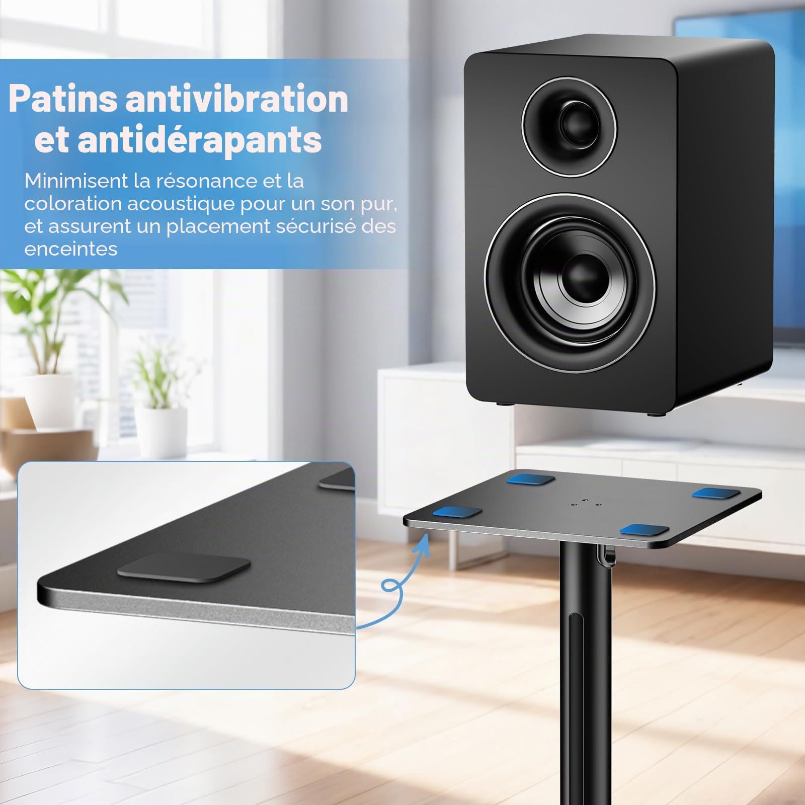 1 paire de supports d'enceintes universels réglables en hauteur de 72 à 120 cm avec gestion des câbles stable, capacité de charge de 15 kg