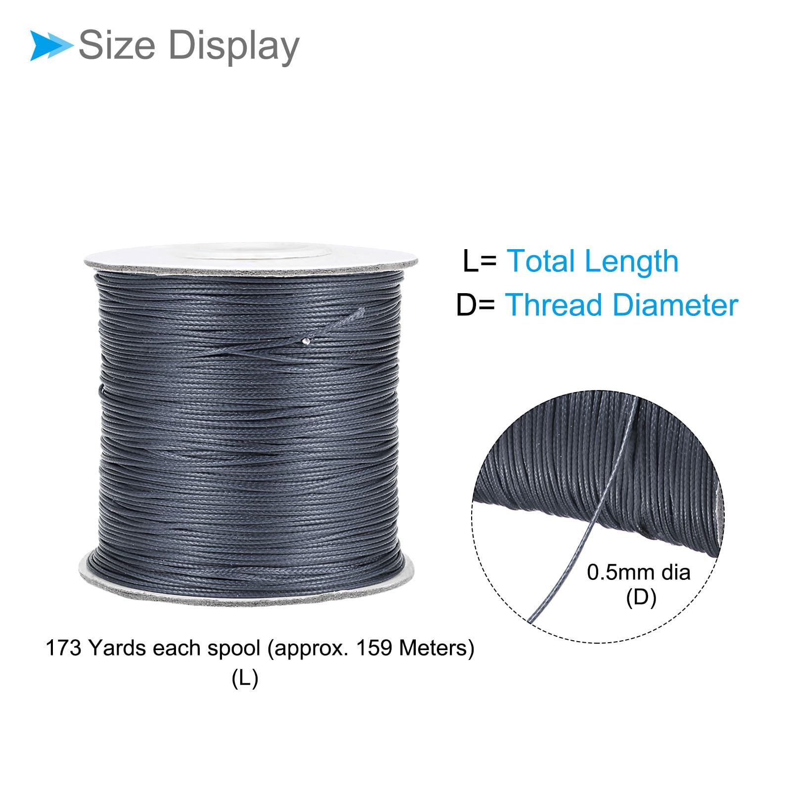 CoCud Waxed Polyester String Cord, 173 Yards 159m Length 0.5mm Dia, Soft Smooth Beading Thread Deep Grey - Image 2