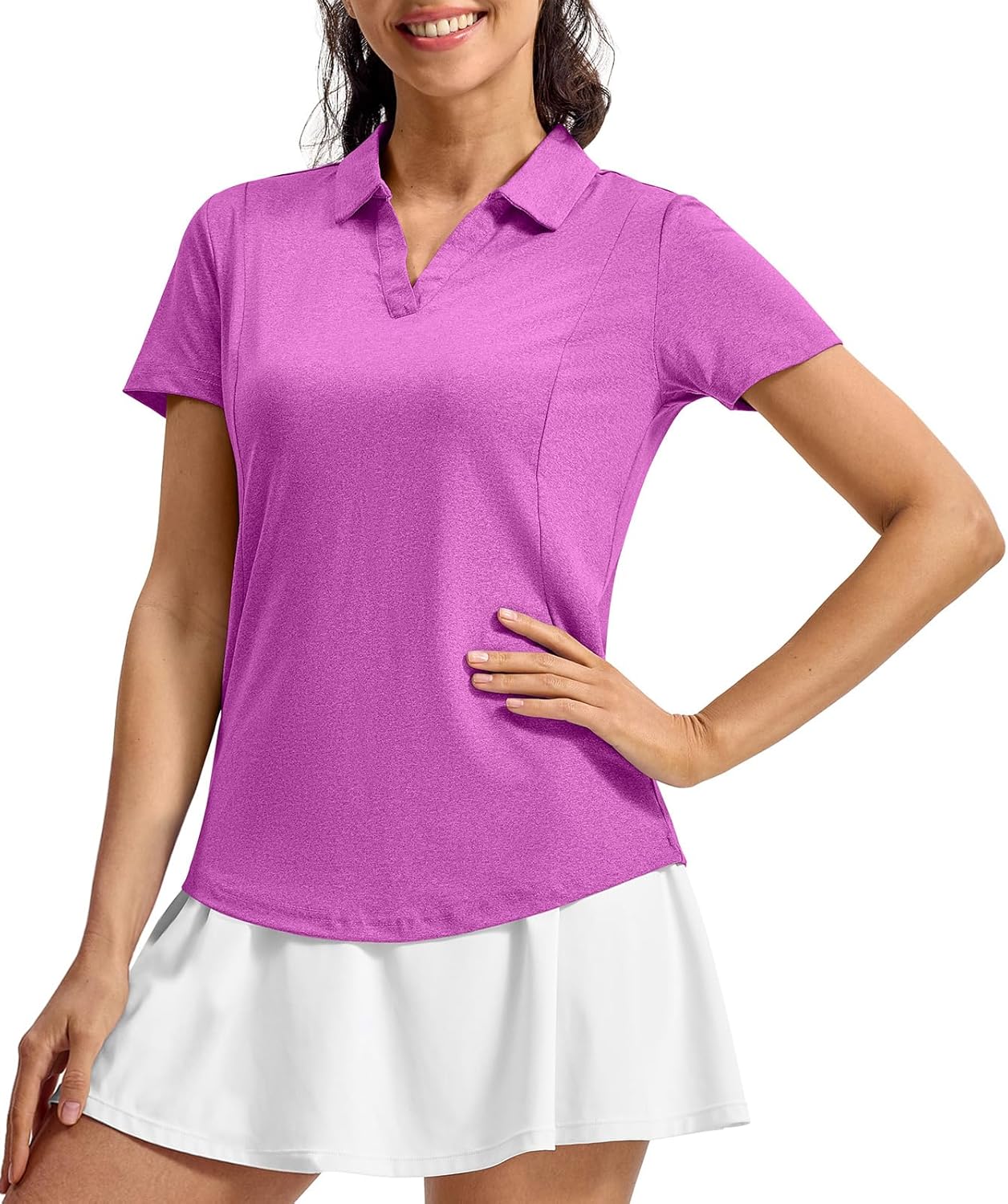 TBMPOY Women's Golf Polo Shirts Short Sleeve V-Neck Tennis Shirts Quick Dry UPF 50+ Sun Protection Collared Shirt