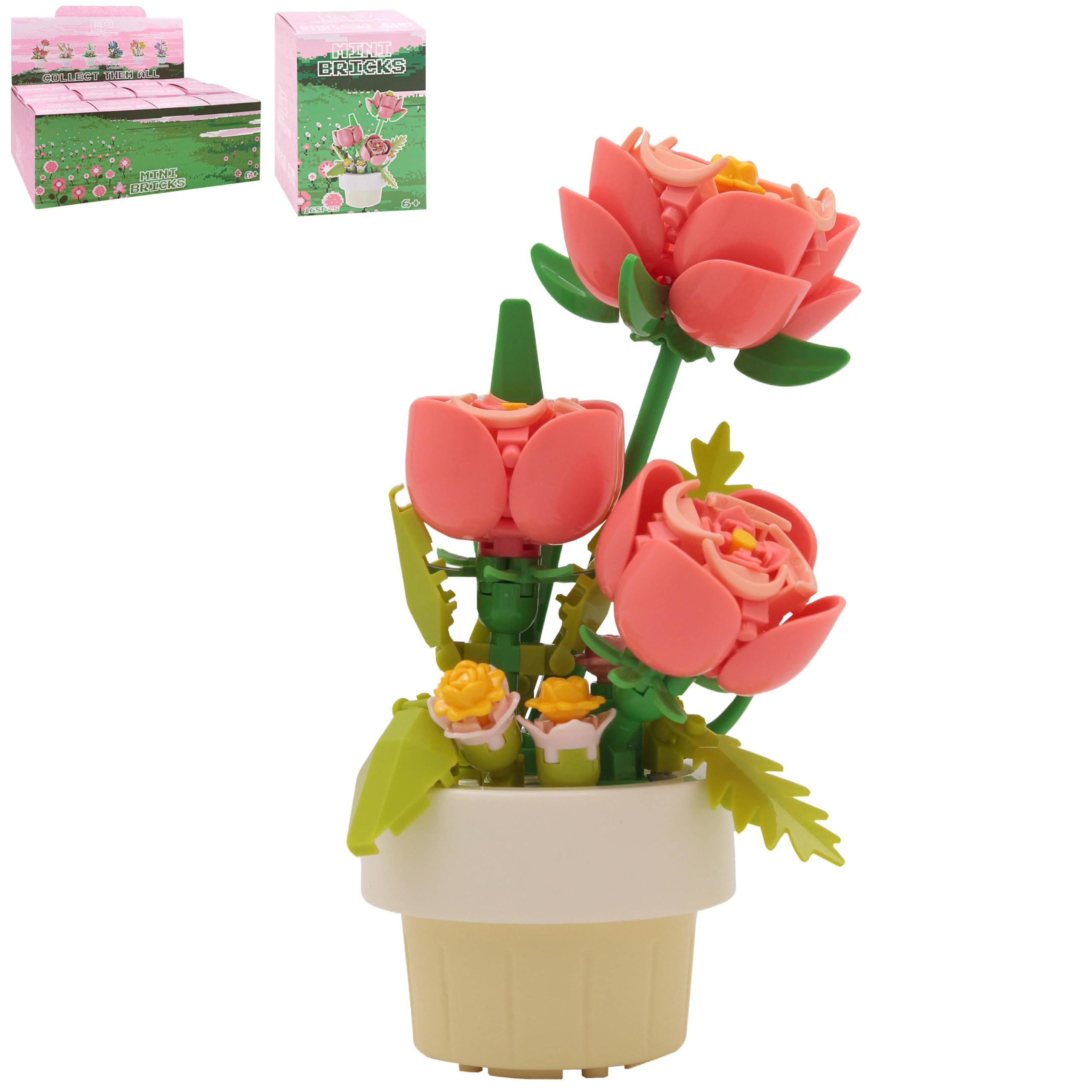 Lesser & Pavey Christmas Mini Bricks Pink Roses Building Blocks For Home & Office | Artificial Flowers Mini Pots For Decor | Micro Bricks Sets For Adults & Kids | Lovely Gift For Women & Men
