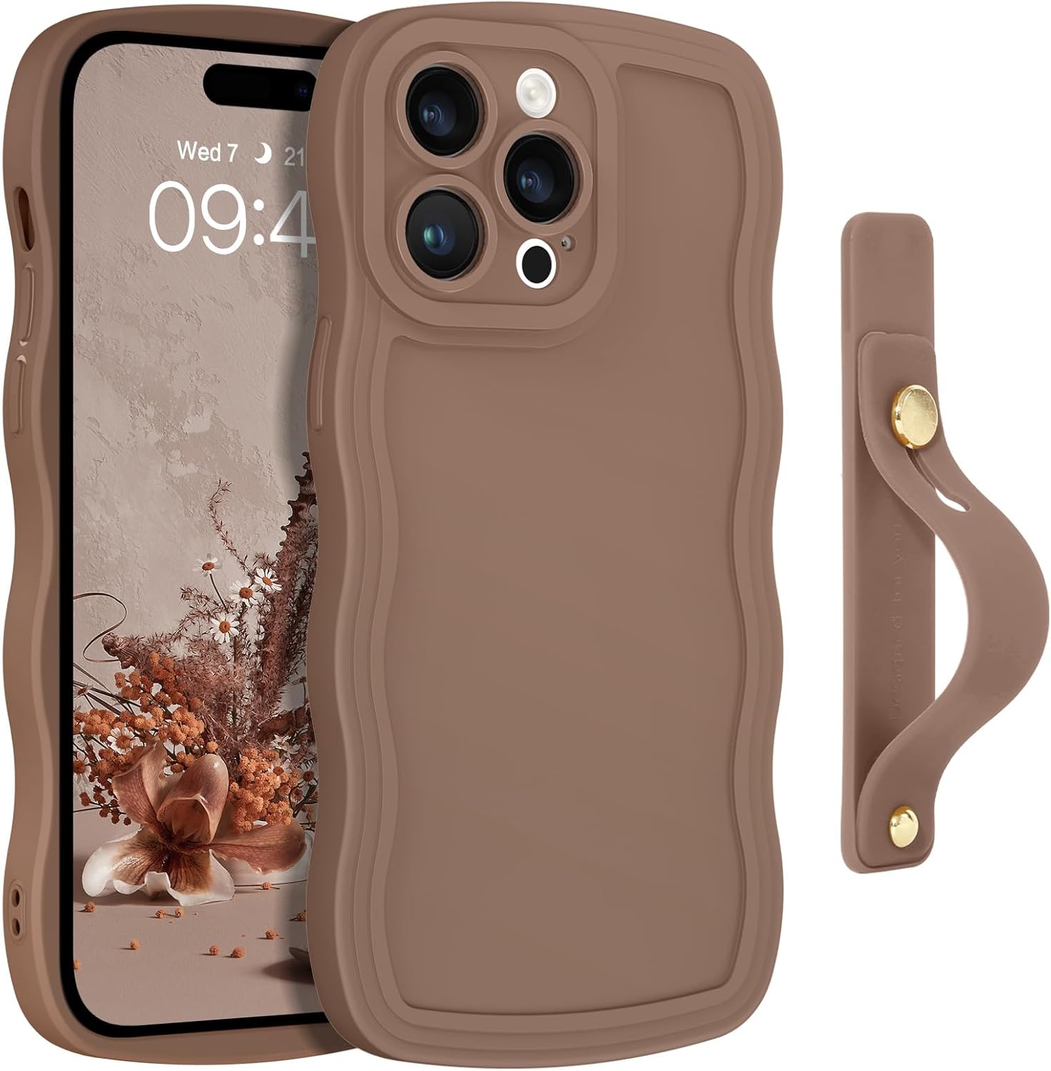 GUAGUA for iPhone 14 Pro Max Case with Wrist Strap, Cute Curly Wave Phone Case iPhone 14 Pro Max with Adjustable Wristband Kickstand Shockproof Anti Slip Phone Case for iPhone 14 Pro Max 6.7'', Brown - Image 9