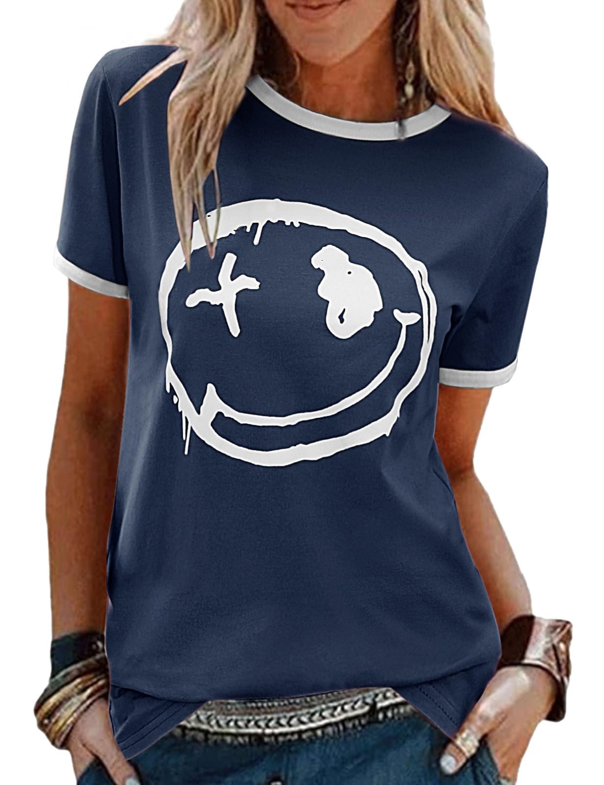 heekpek Damen Tshirt Oversize T Shirt Baumwolle Kurzarm Longshirt Sommer Oberteile Graphic Tee Lang Bluse Tunika Tops für Teenager Mädchen Locker Basic T-Shirt