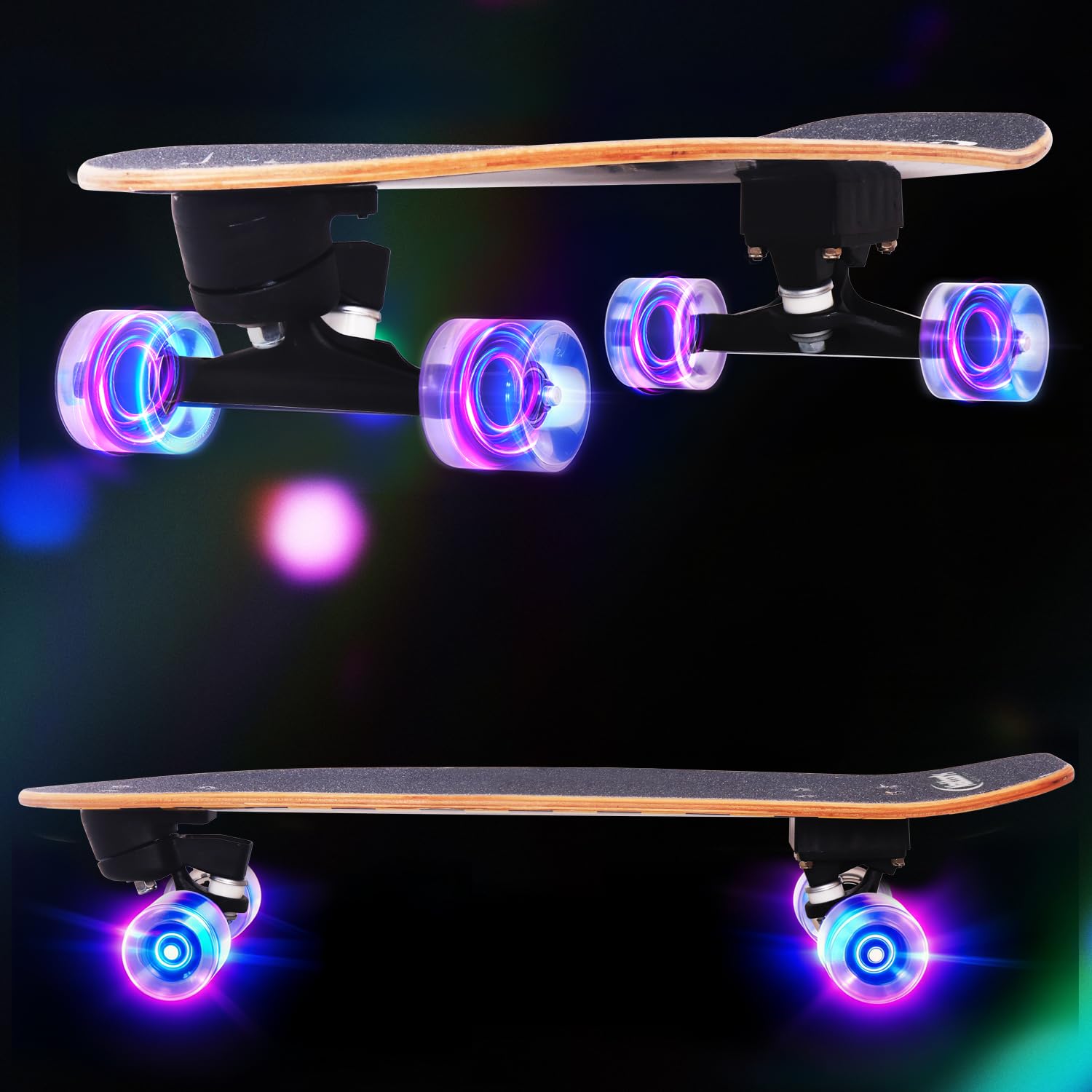 Nattork Complete Skateboards 29" x 8" Kids Skateboard Cruiser Skateboards for Beginners Double Kick Girls Skateboard with Maple Wood (Black Hole)