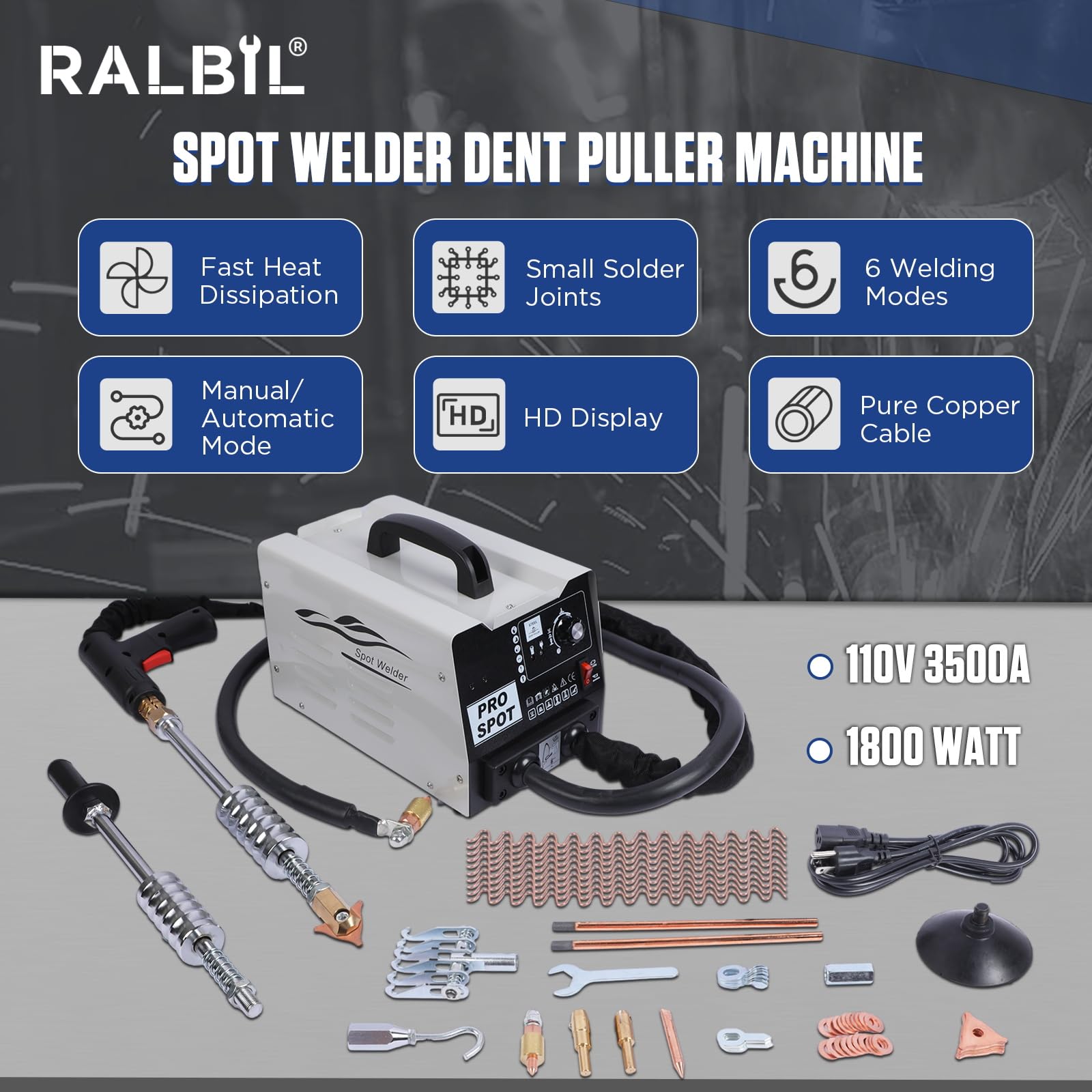 Stud Welder Dent Repair Machine 220V, 1800W Car Body Welder with 6 Welding Modes, 3500A Vehicle Body Repair Dent Removal Tools Machine Bonnet Door Repair Tool Kit